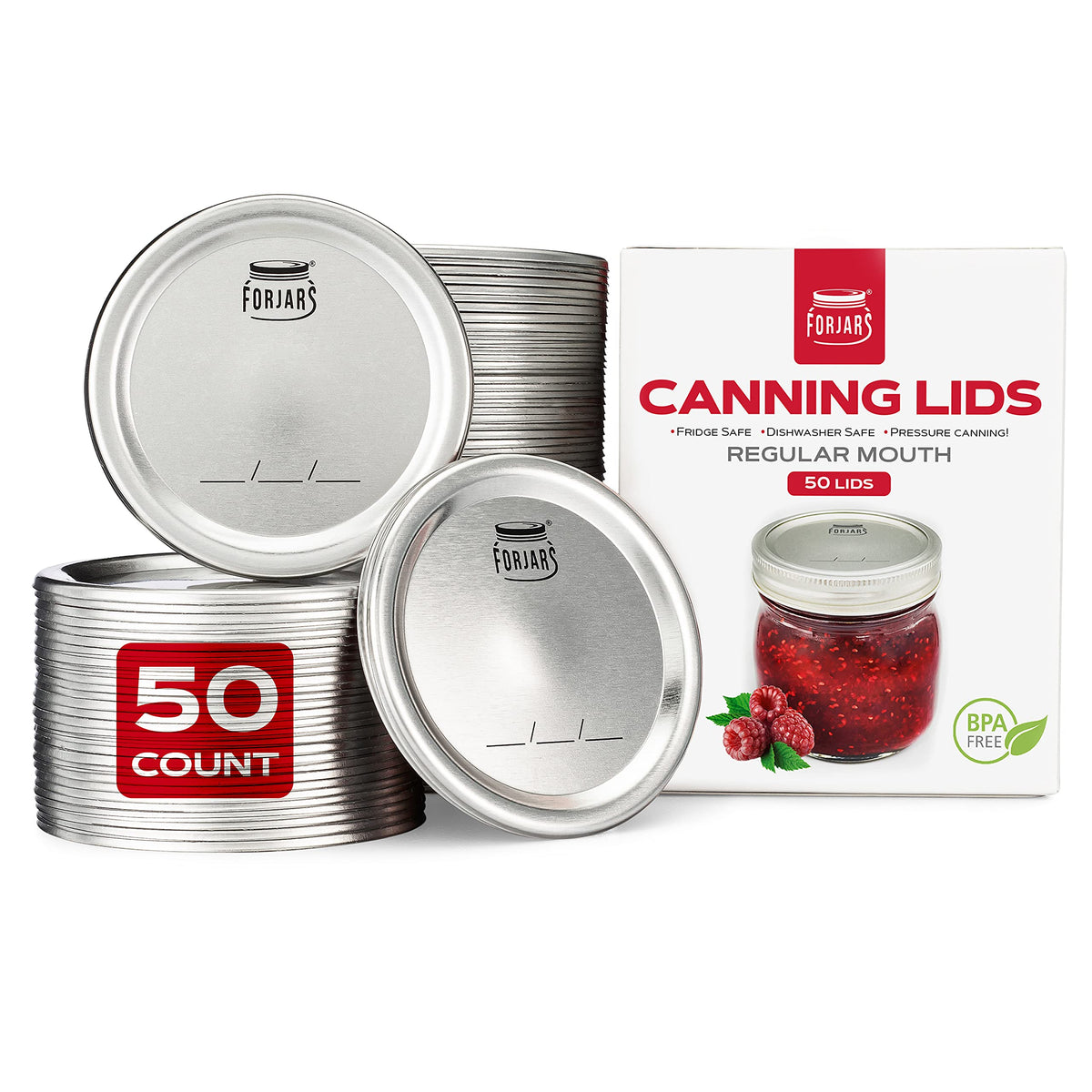 Canning Lids Regular Mouth, 50-Pack - Create Airtight Seals On Mason Jars To Preserve Food For Meal Prep & Food Storage - 2.7 In