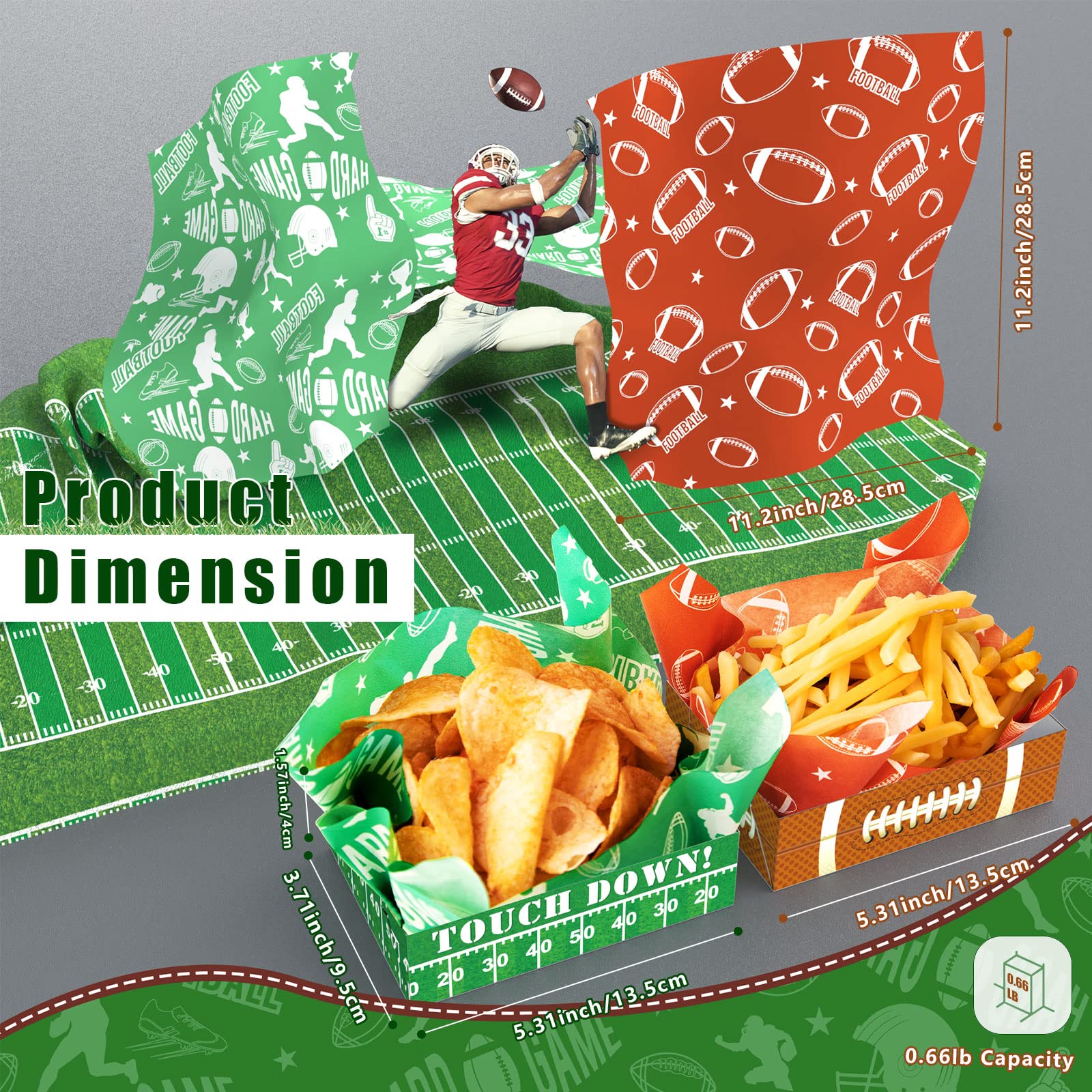 Axyi 50 Pack Football Party Paper Food Trays, Superbowl Party Decorations, Disposable Food Serving Paper, Football Party Food Bo