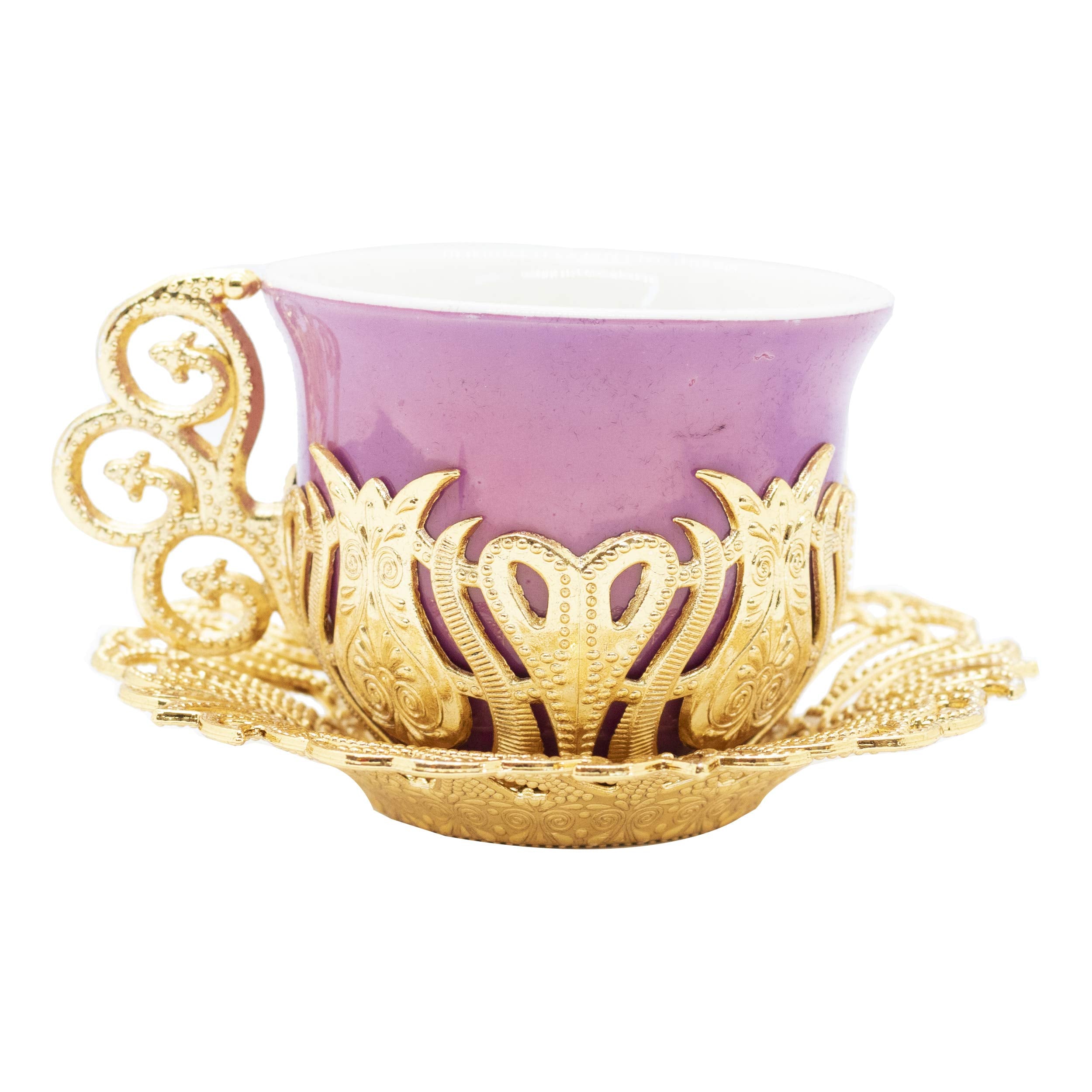 Alisveristime 12 Pc Turkish Greek Arabic Coffee Espresso Cup Saucer Porcelain Set (Gold Mix Color)