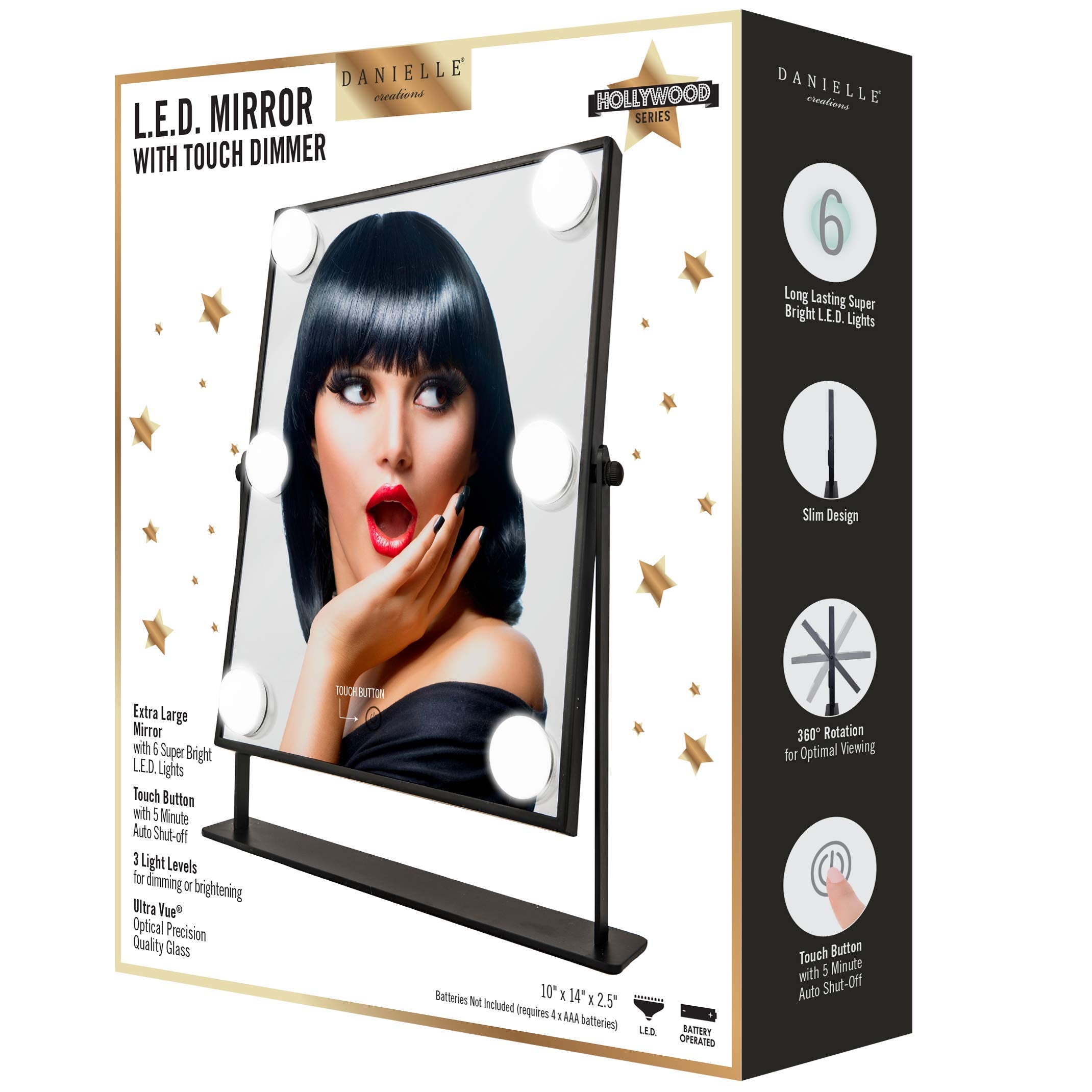 Danielle Led Hollywood Mirror- 6 Super Bright Leds, Black