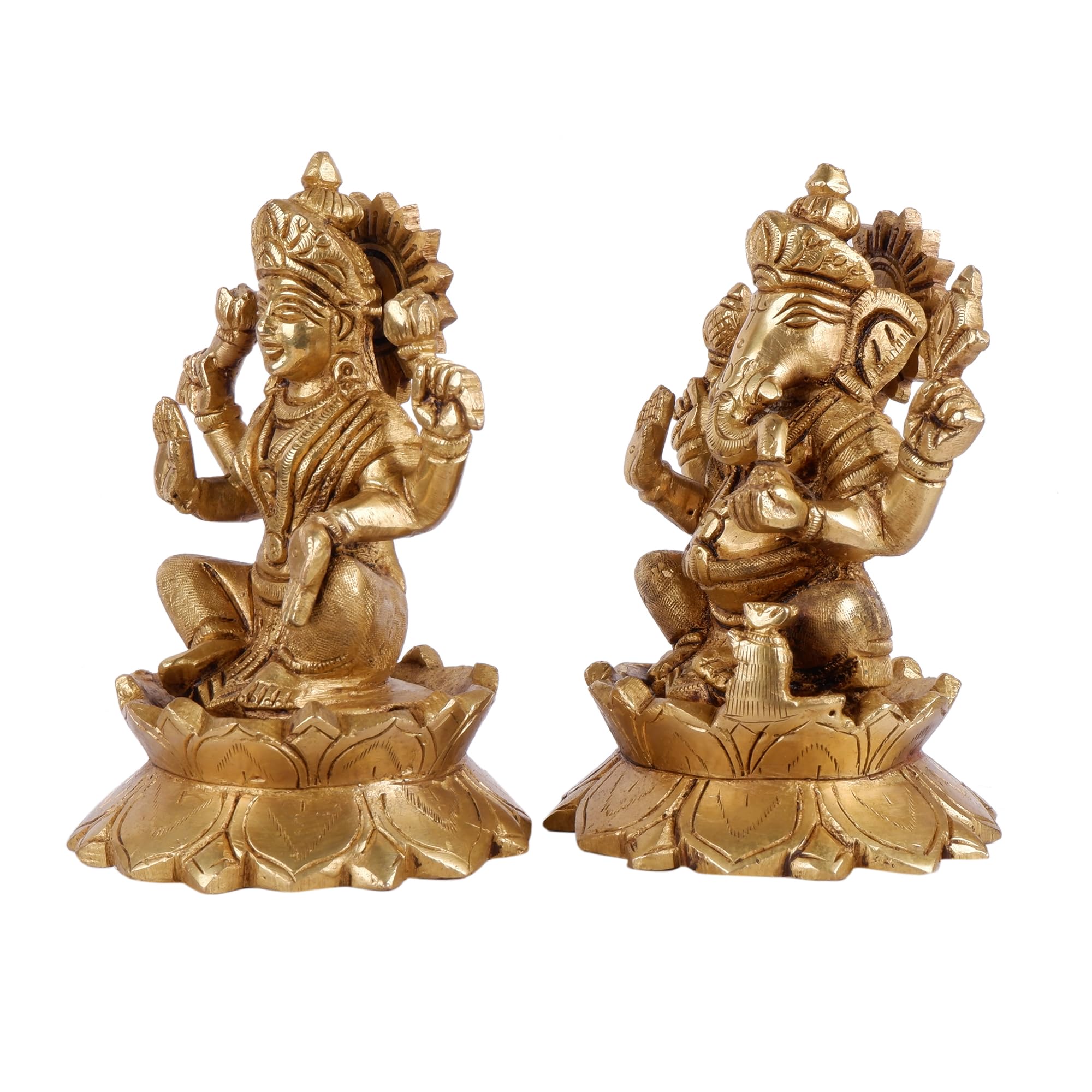 Shoppingrox Lakshmi Ganesh Set 14 Cm Religious Idol & Figurine Brass Metal Yellow Colour