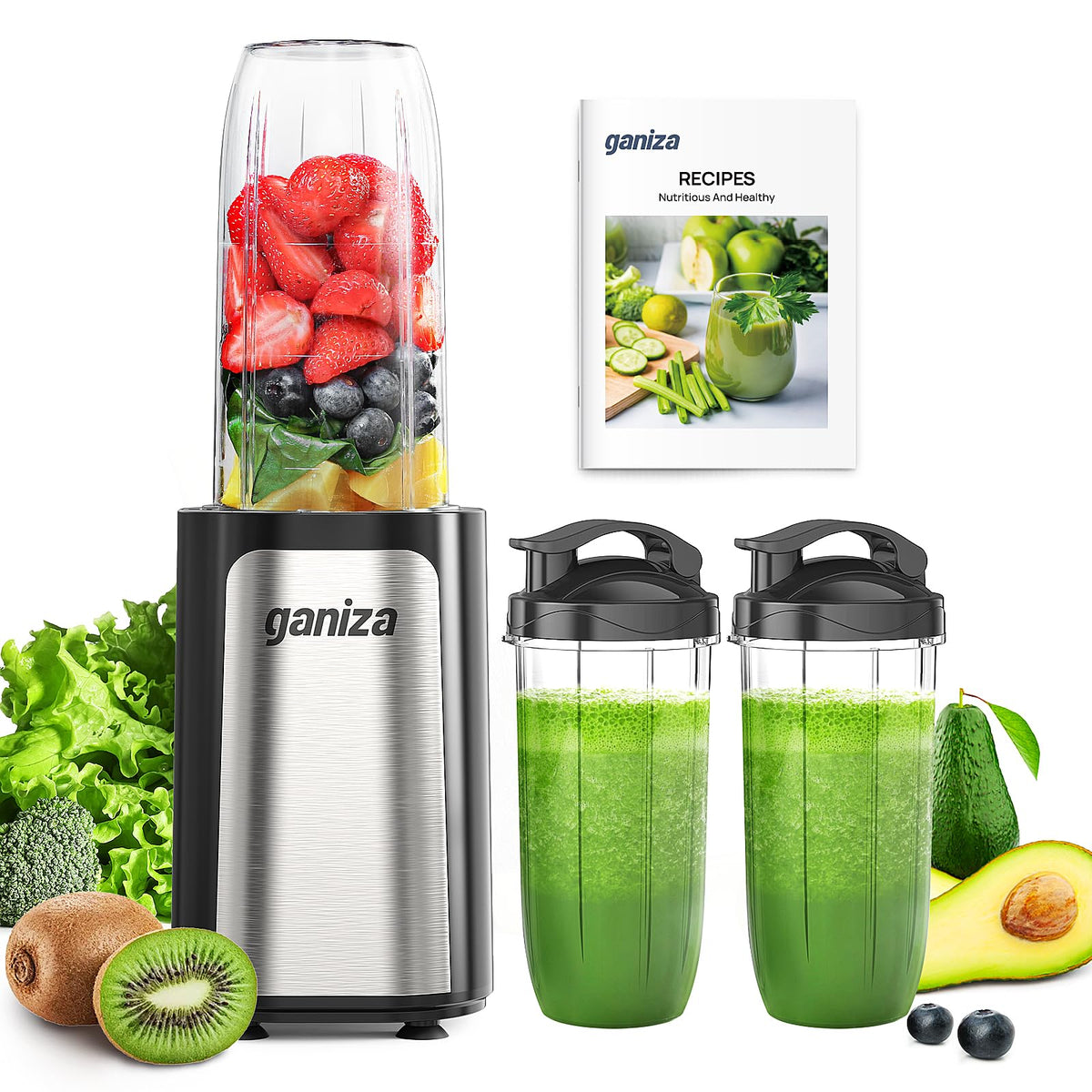 Ganiza Blender For Smoothies, 14Pcs Personal Blender For Shake And Smoothies For Kitchen With 3 Portable Blender Cups (1X24Oz &