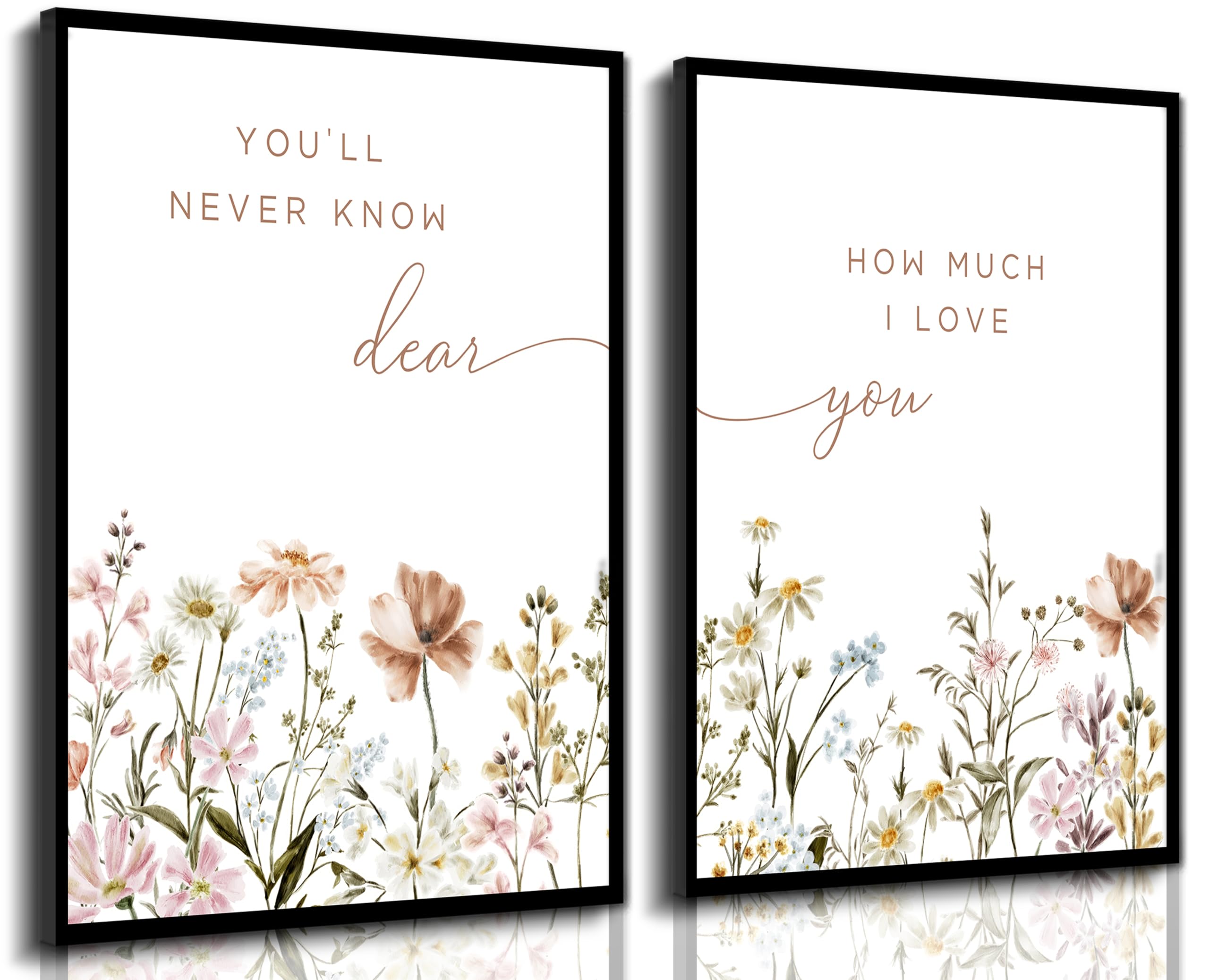 2Pcs Framed Christian Nursery Canvas Wall Art Wildflower Bible Verse Painting Picture Wall Decor Boho Girl Nurseries Poster Prin