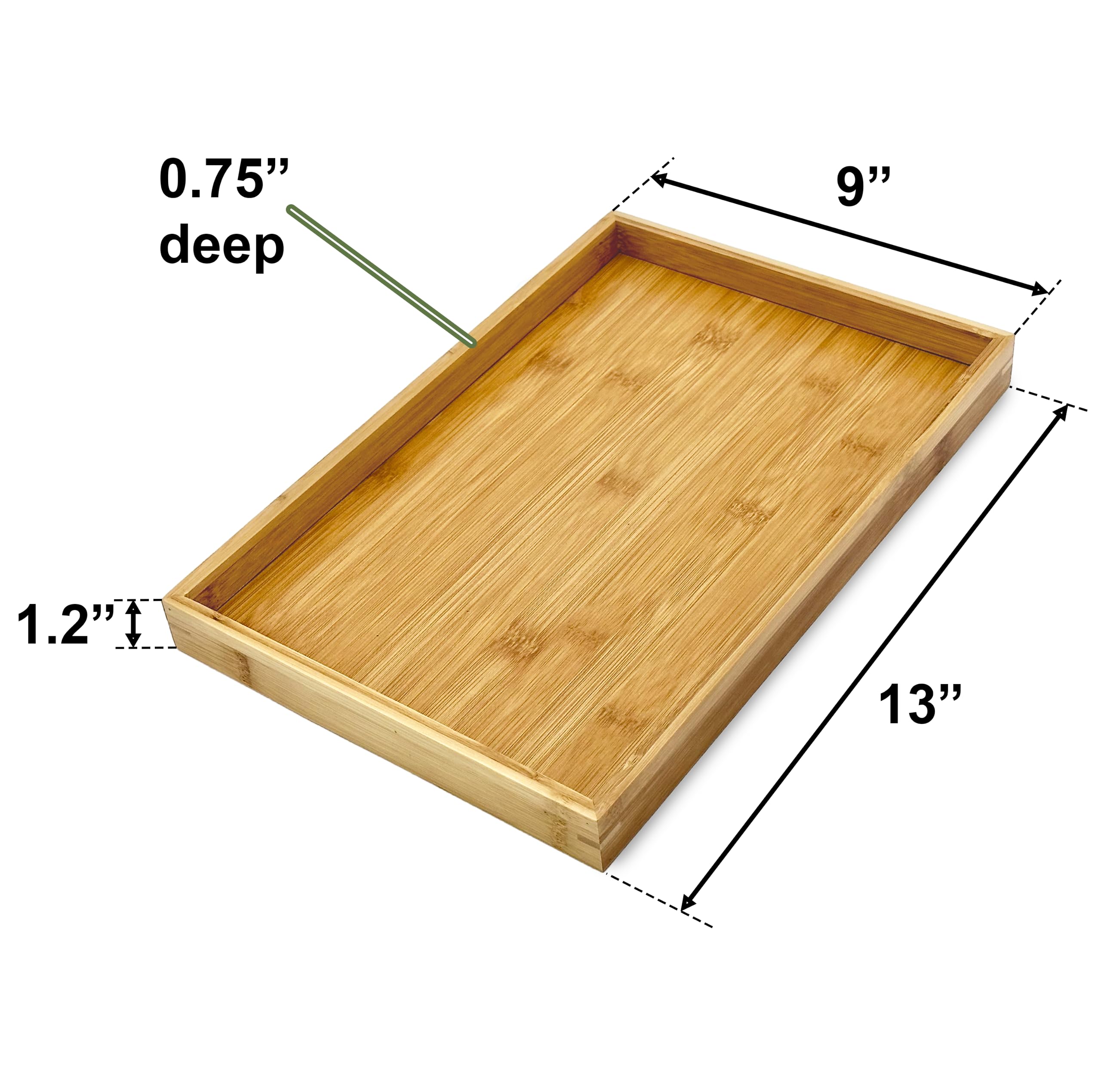 Bam & Boo (1-Pack) Natural Bamboo Rectangle Serving & Vanity Tray - For Kitchen, Bathroom, Countertop, Coffee Table (13'' X 9''