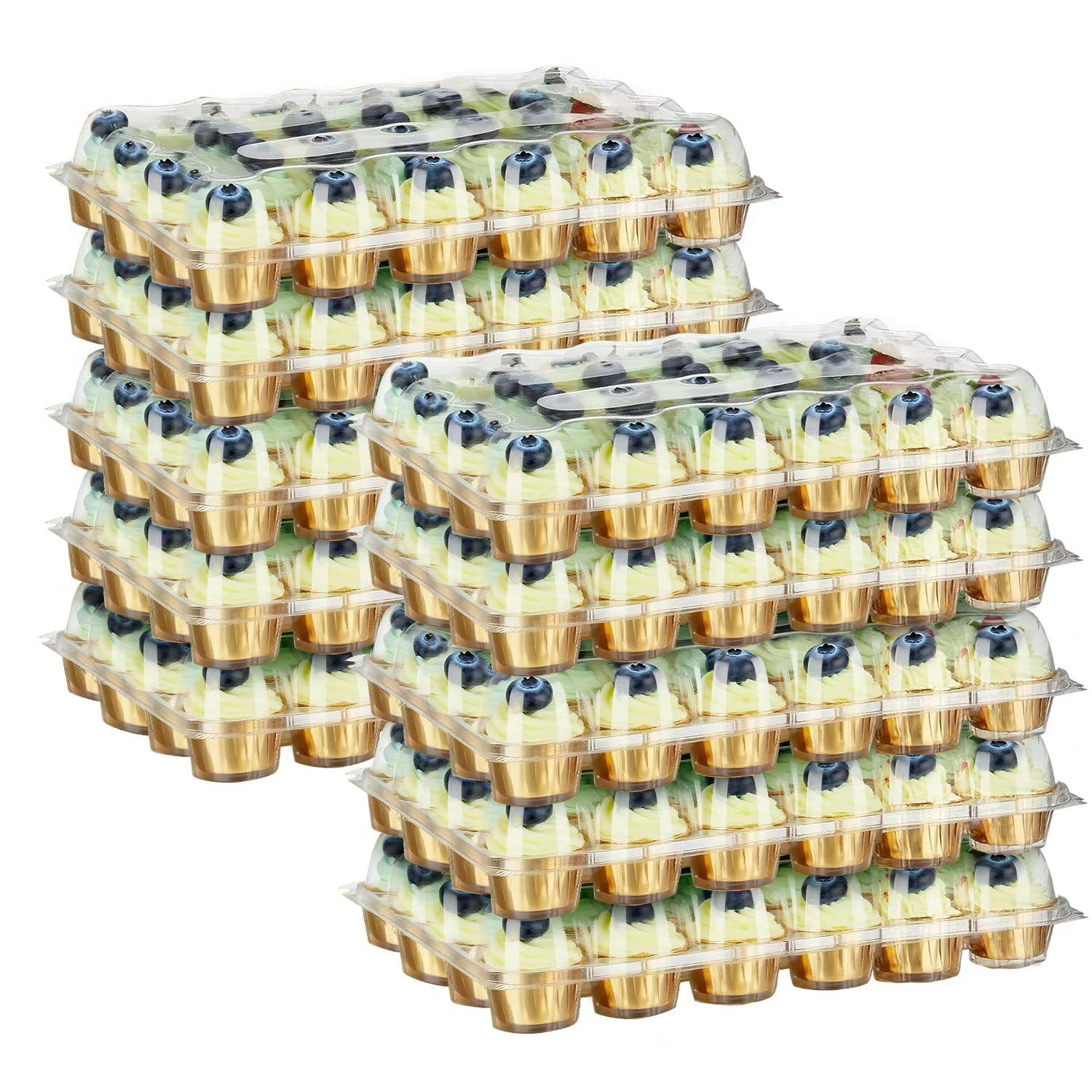PYYZHALI 24 Pack x 10 Sets Count Cupcake Containers, Plastic Disposable Cupcake Boxes Holder, Stackable Clear Cupcake Carrier wi