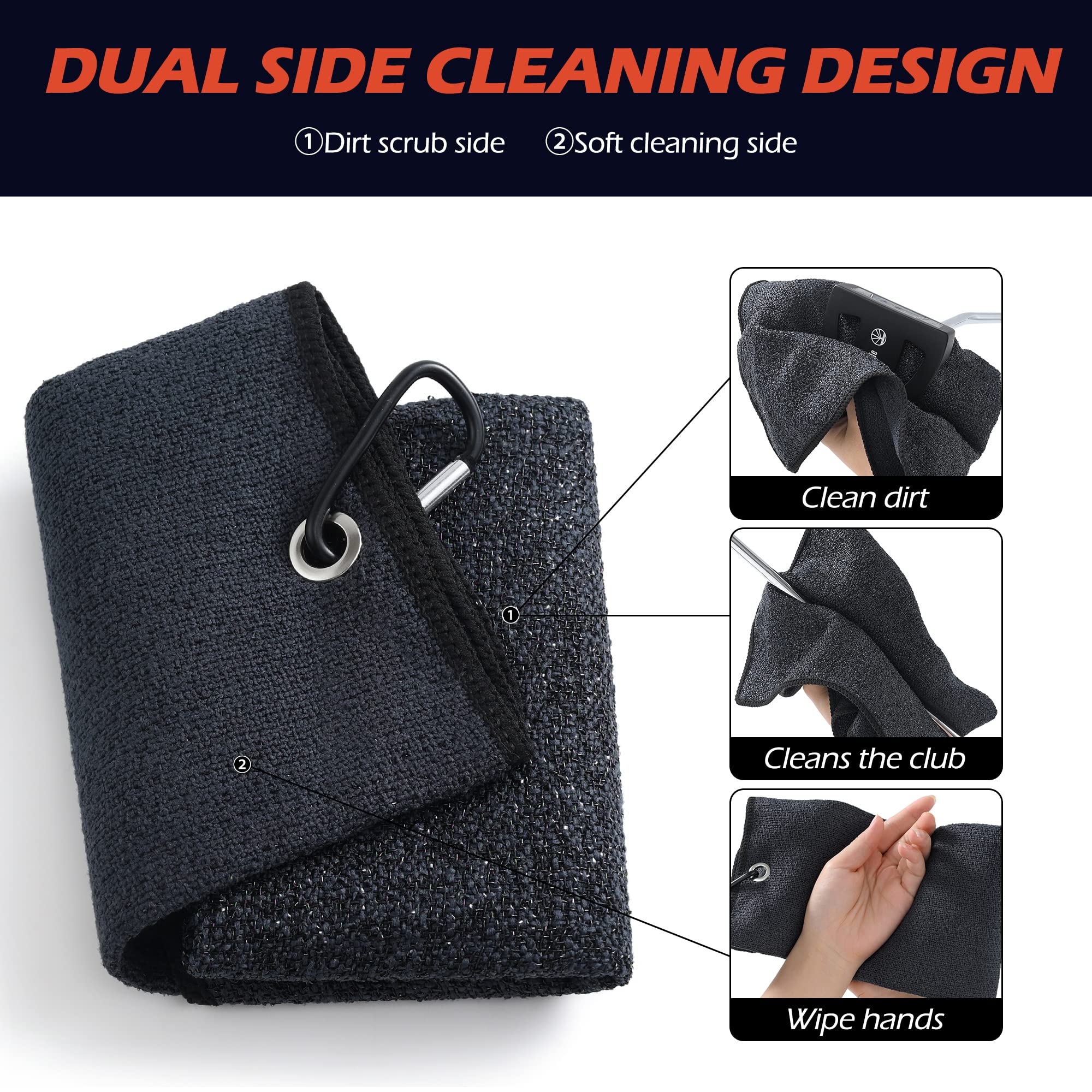 Mile High Life  Tri-fold Microfiber Golf Towel  Innovative Dual Side Design w/Dirt Scrub Side and Soft Cleaning Side  Light Weight  Excellent Water Absorbance (Black)
