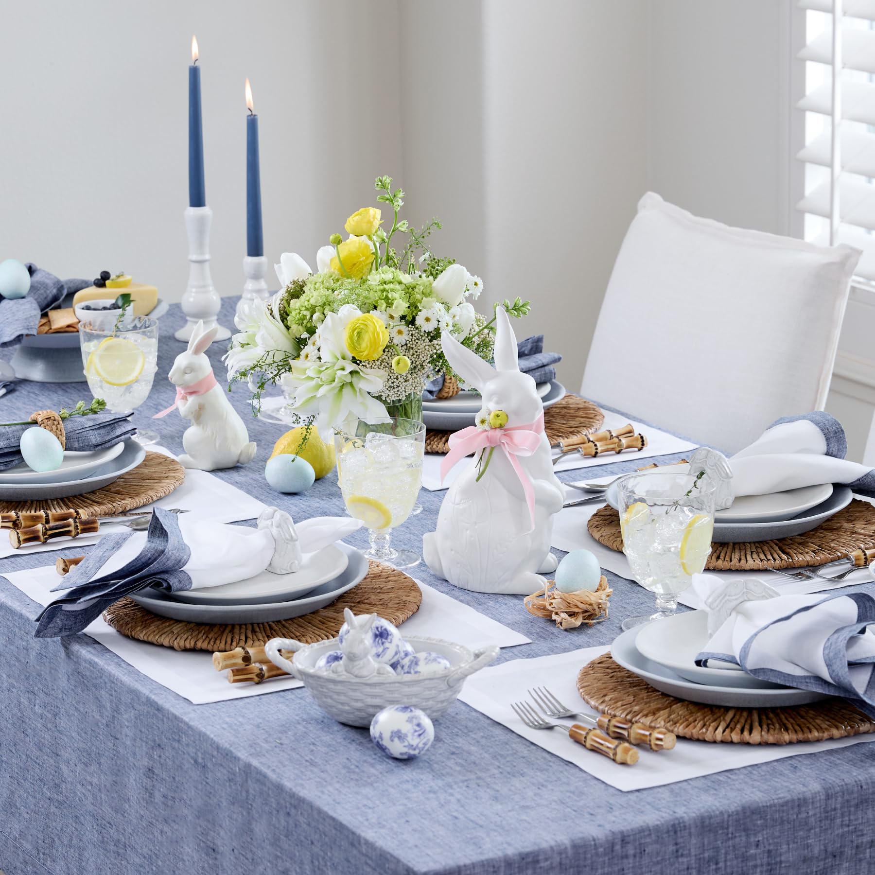 Solino Home Linen Tablecloth 52 X 52 Inch - Chambray Indigo 100% Pure Linen Table Throw For Spring, Easter - Handcrafted And Mac