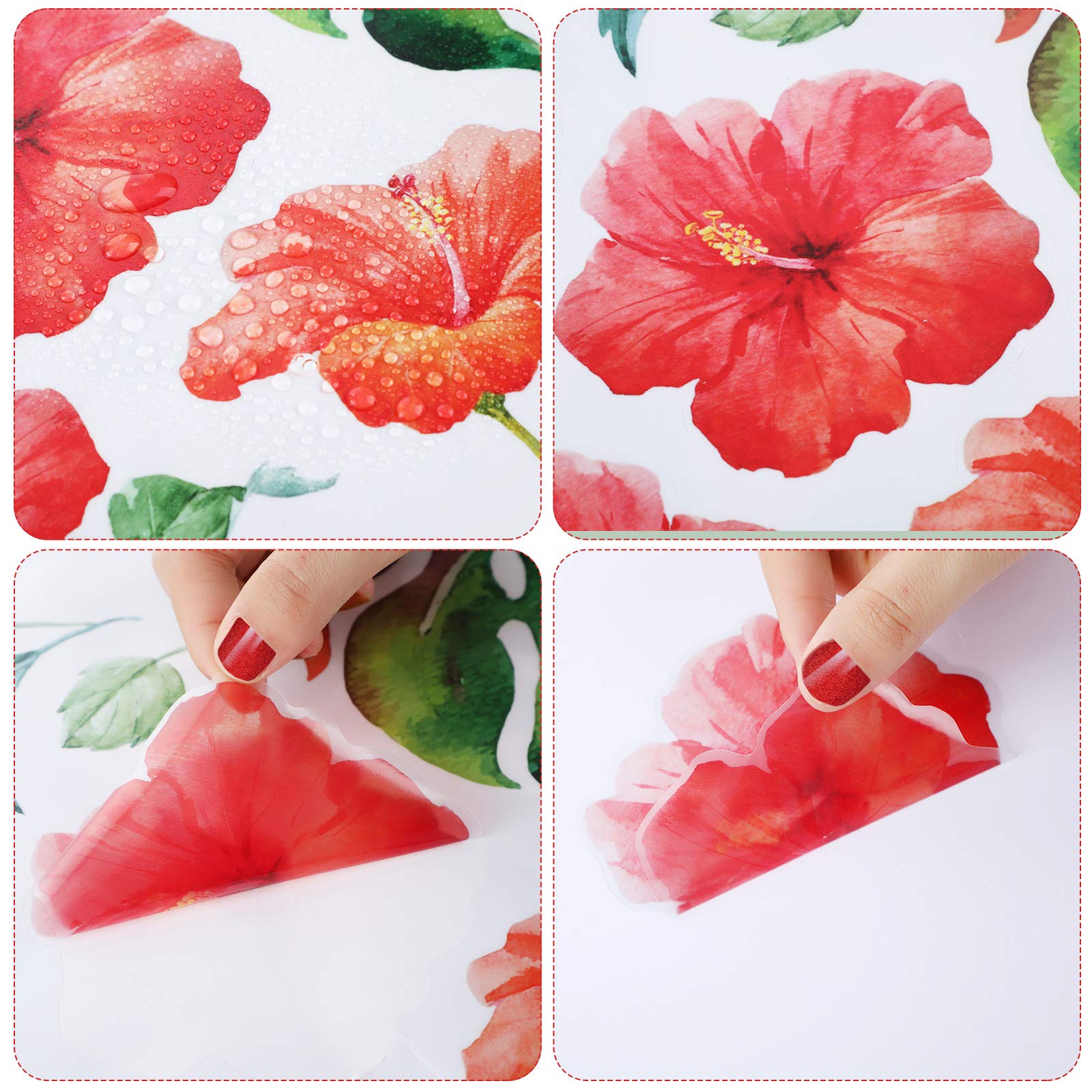 66 Pieces Large Palm Leaves Wall Decals Tropical Hibiscus Flower Peel Removable Stickers Green Plants Fresh Leaves Stickers For