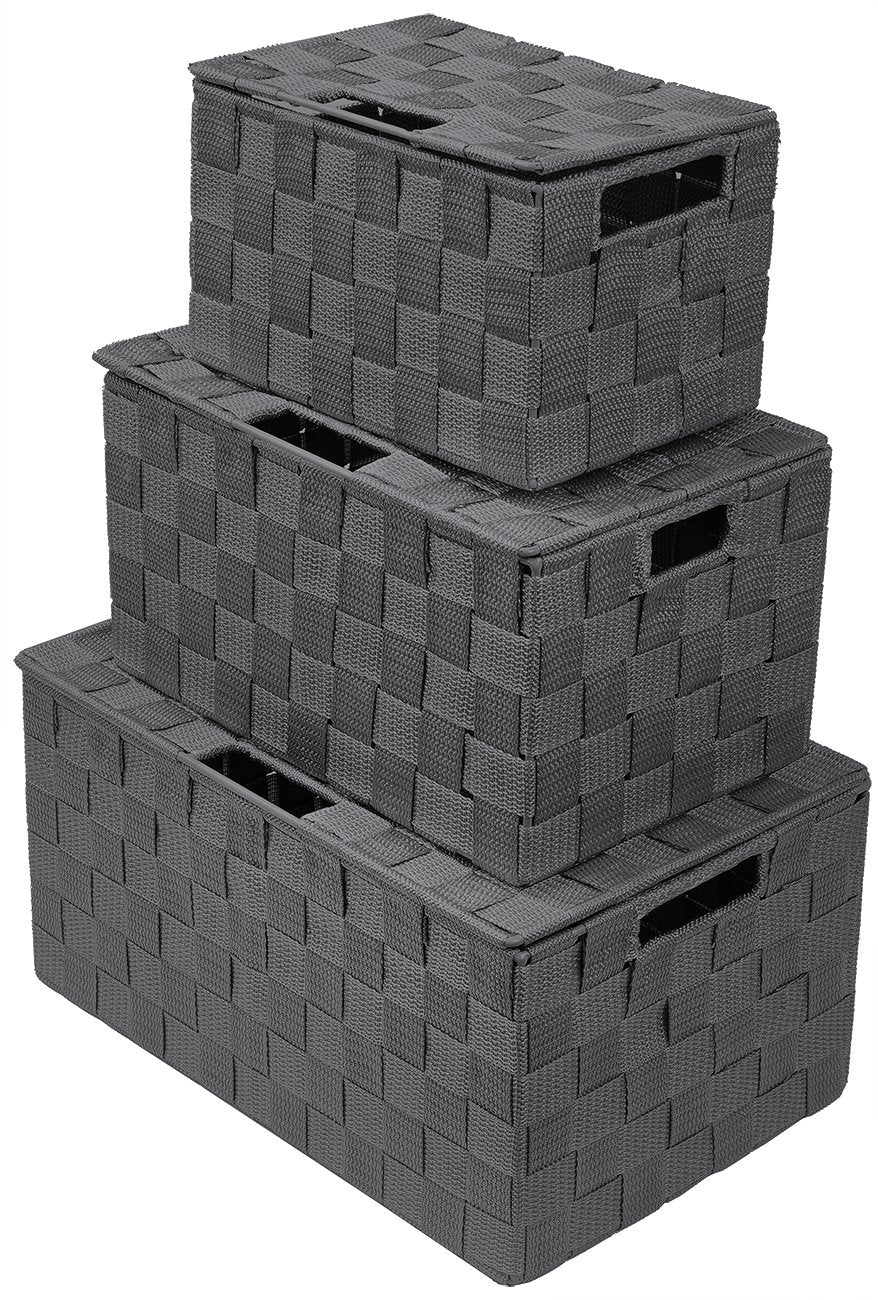 Sorbus Set Of 3 Storage Baskets For Organizing With Lid, Mesh Hand-Woven Basket, Linen Closet Organizers And Storage, Organizer