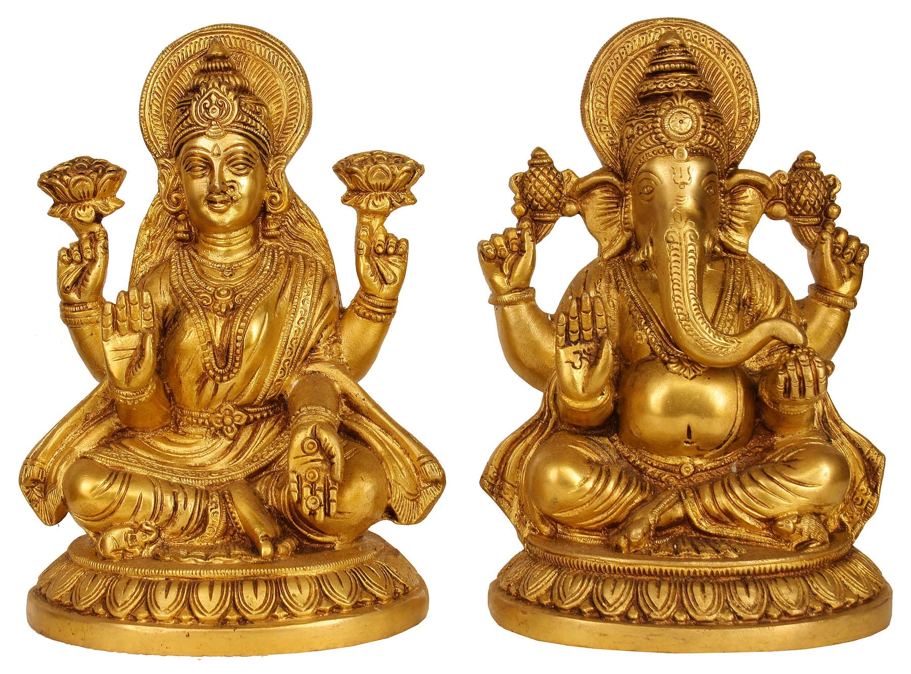 Aona Brass Sitting Ganesha Ganesh Laxmi Lakshmi Idol Statue Murti For Diwali Pooja, Height : 8 Inch