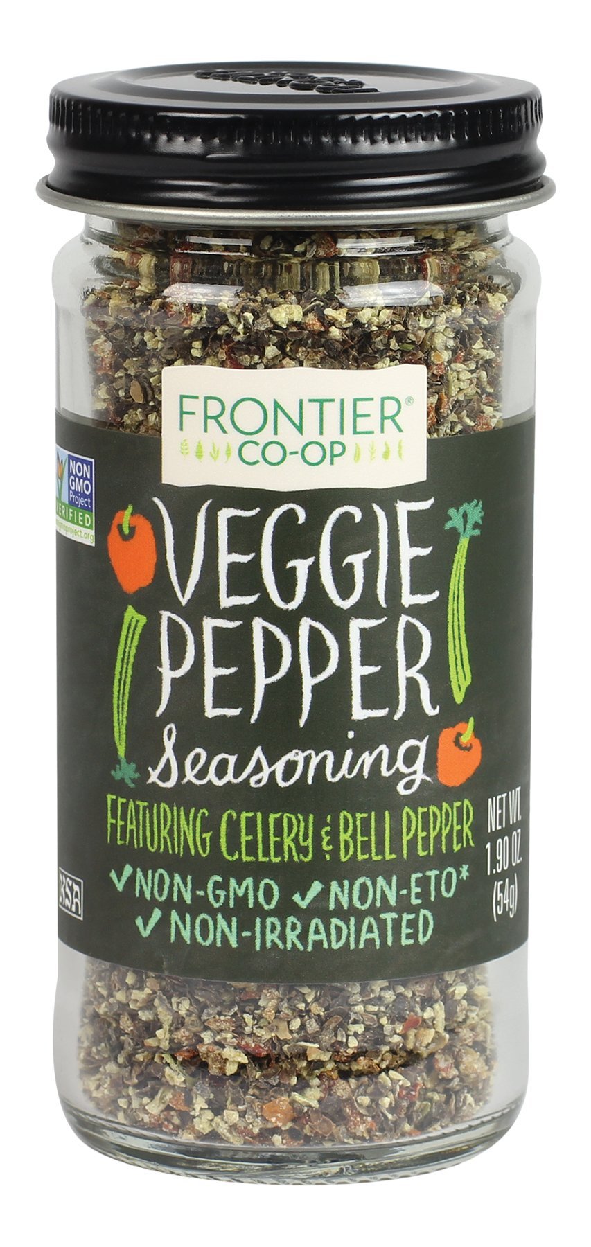Frontier Co-op Salt-free Veggie Pepper Spice Blend, 1.9 Ounce Bottle, Great on Veggies, Chicken, Fish and More