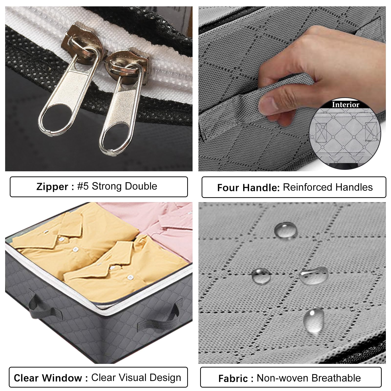 4 Pack Under Bed Storage Containers, 90L Large Capacity Foldable Underbed Storage Bags Organizer, Clothes Storage Bins with Clea