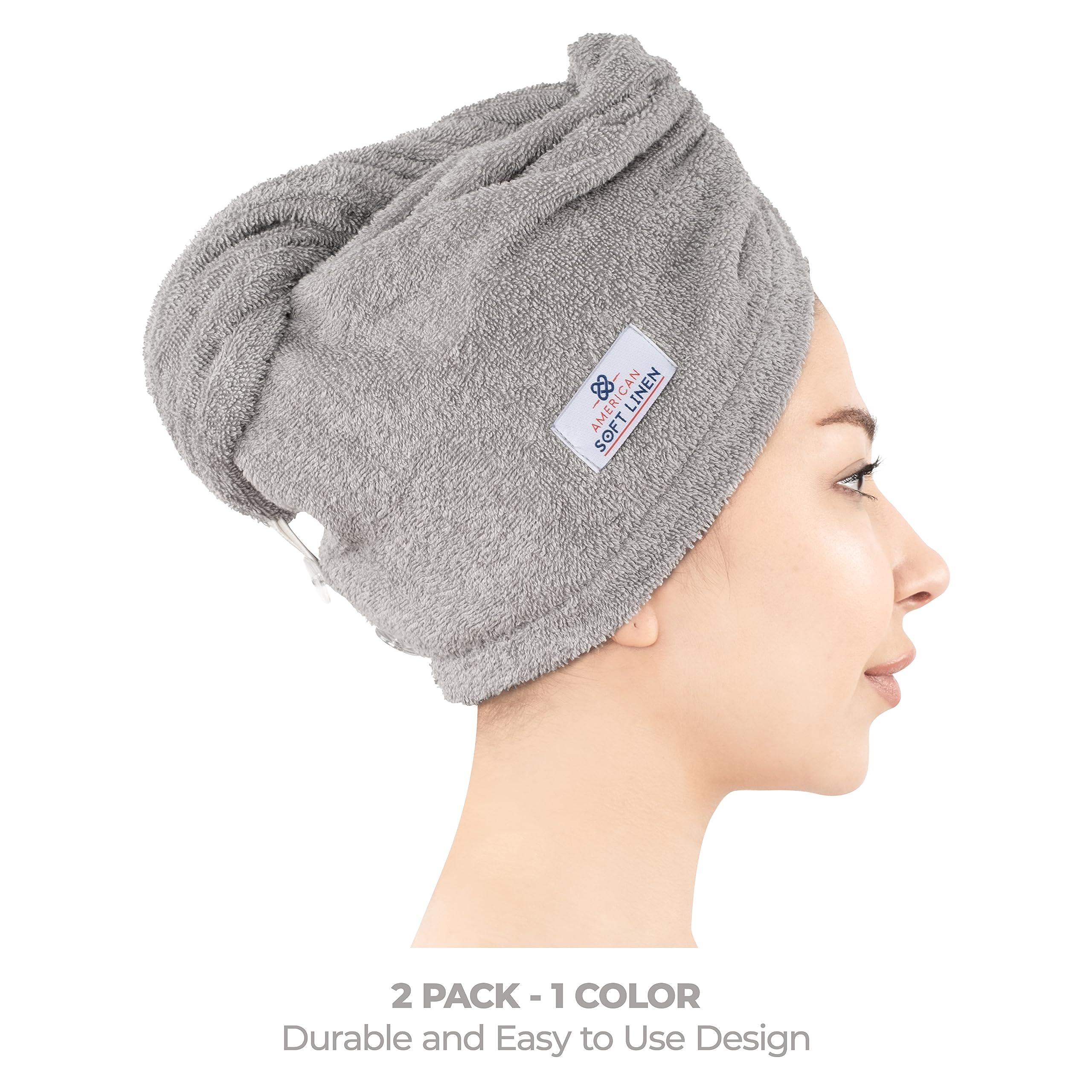 American Soft Linen 100% Cotton Hair Towels for Women, Head Towel Cap, Cotton Hair Turban Towel Wrap for Long Curly Anti Frizz H