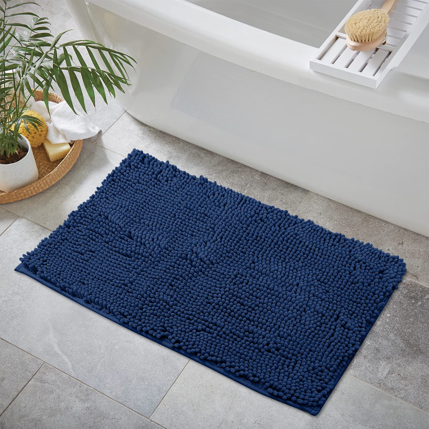 LuxUrux Blue Bathroom Rugs -Extra-Soft Plush Bath Mat Shower Bathroom Rug 1 ' ' Chenille Microfiber Material  Super Absorbent Shaggy Bath Rug. Machine Wash & Dry (20 x 30  Blue)
