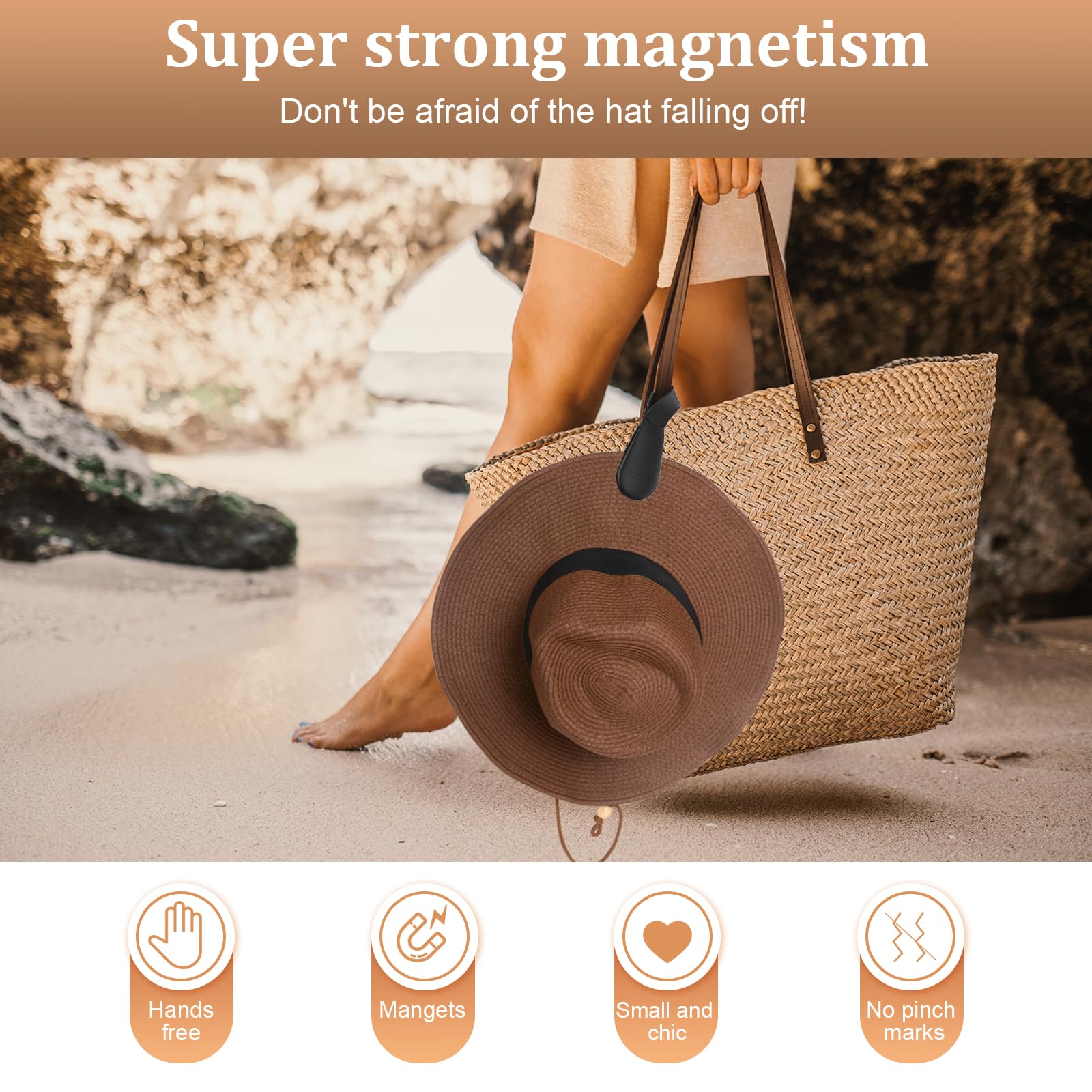 Fikoksol Magnetic Hat Clip For Travel On Bag, 2Pcs Black Silicone Hat Clip Magnet Hat Holder Hat Hook For Bag Tote Luggage, Beac