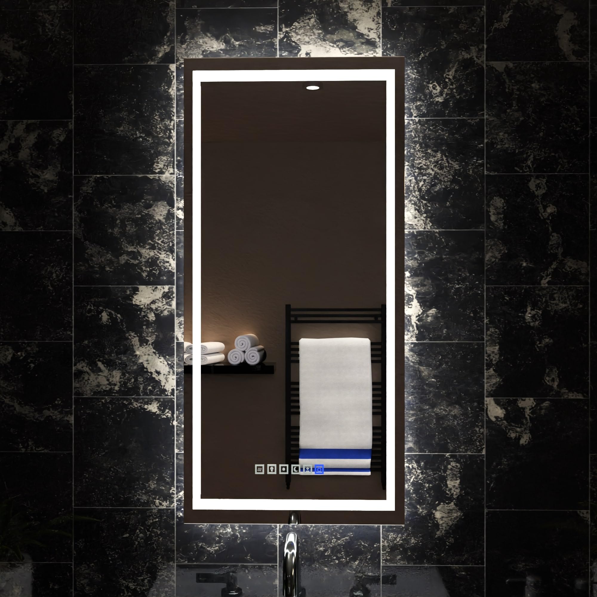 Dimmable LED Bathroom Mirror 18'' x 40'' Front and Backlit Anti-Fog Memory Brightness  Three Color Options Wall Mounted Rectangle Lighted Mirror for Vanity (Horizontal/Vertical) Frameless Wall Mirror
