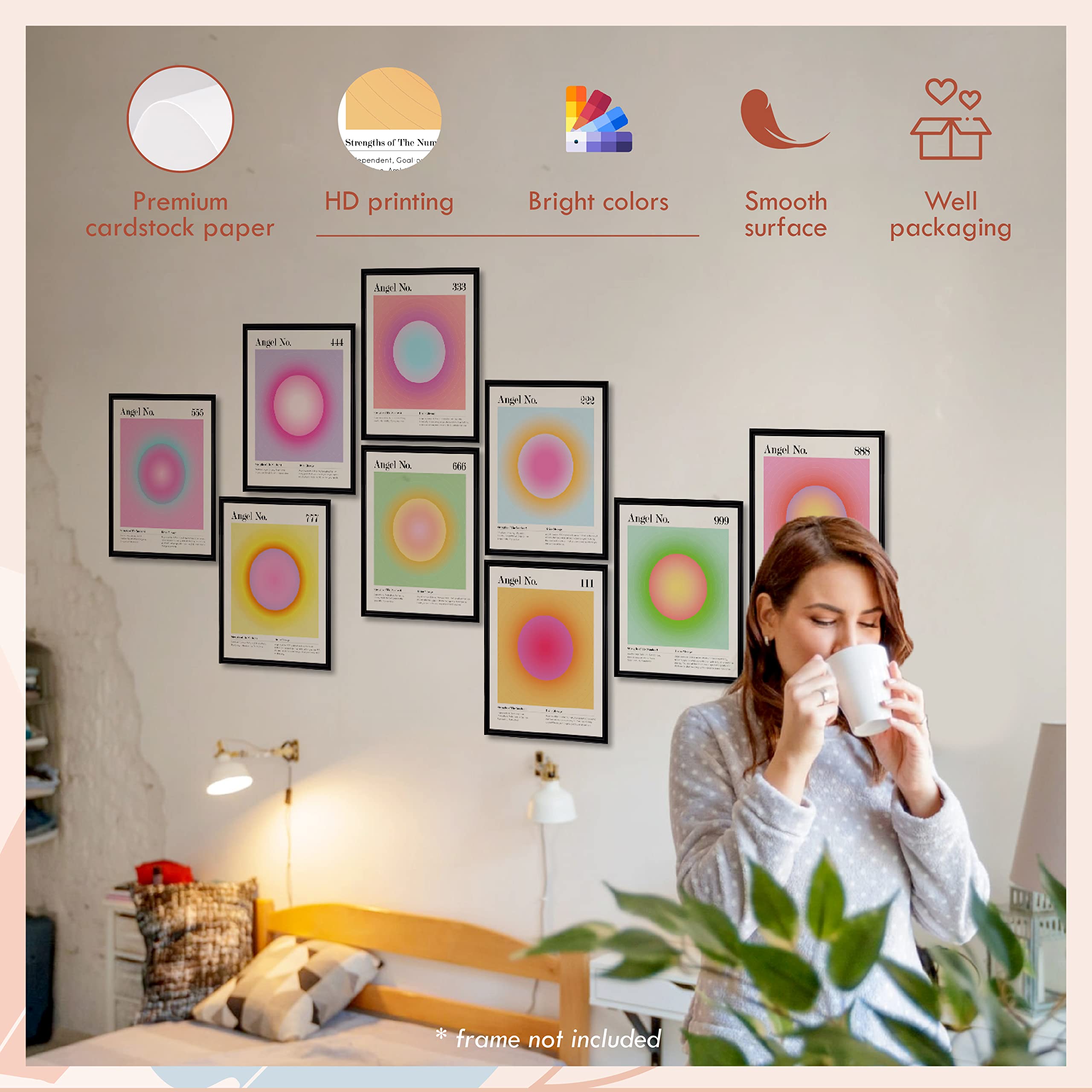 97 Decor Angel Number Poster - Aura Poster Aesthetic  Spiritual Posters  Gradient Angel Numbers Print  Pink Aura Balance Energy Pictures  Colorful Aura Wall Art for Home Bedroom Decor (8x10 UNFRAMED)