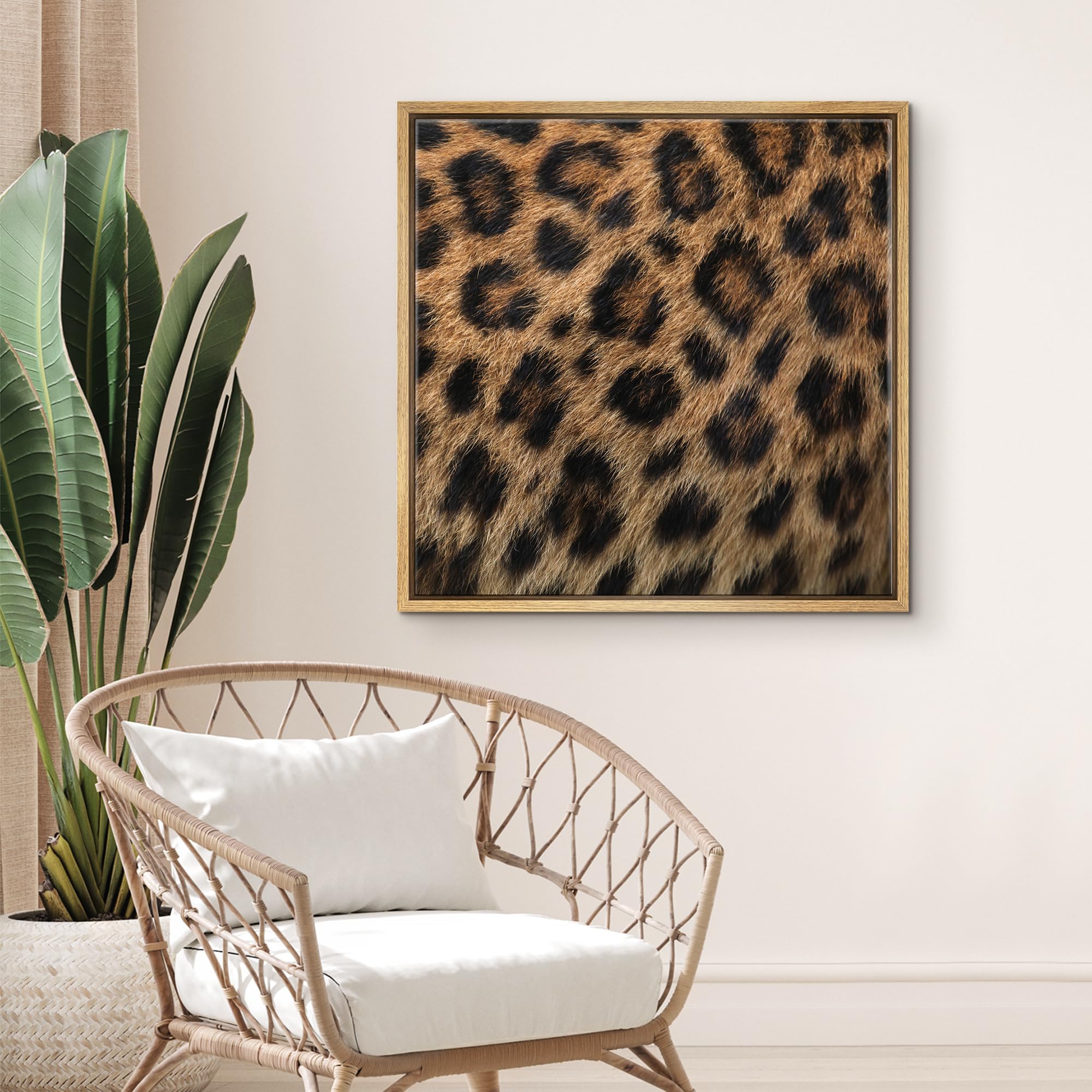 Wall26 Framed Framed Canvas Prints Wall Art Framed Framed Canvas Prints Wall Art - Leopard Fur/Skin Texture - 16''X16'' Natural