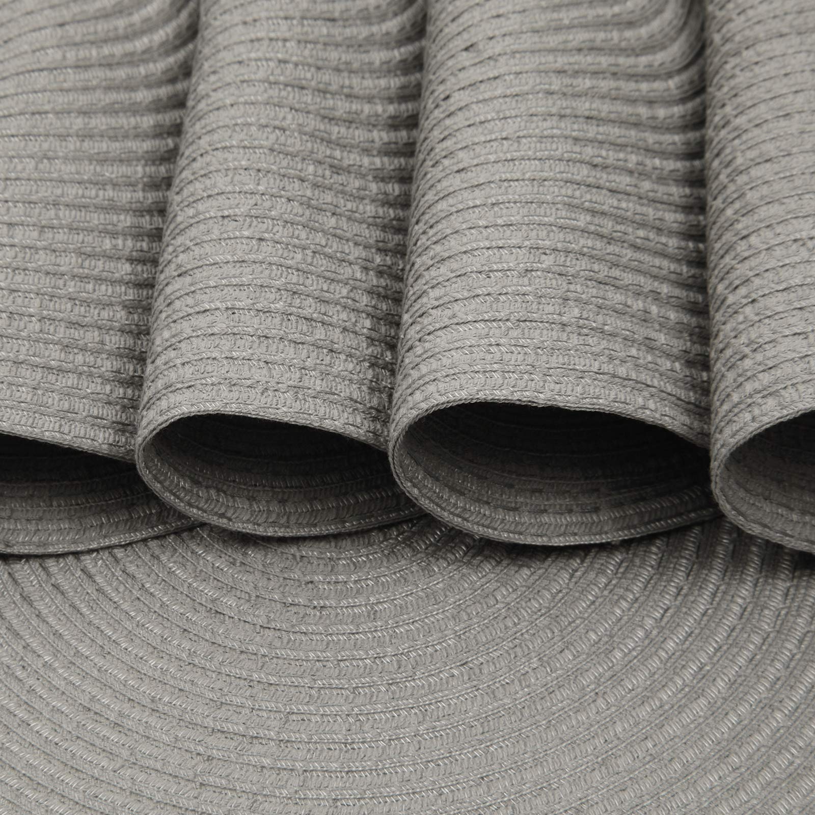 Shacos Round Braided Placemats Set Of 6 Thick Fabric Place Mats Woven Table Mats For Dining Tables 15 Inch (Gray, 6)