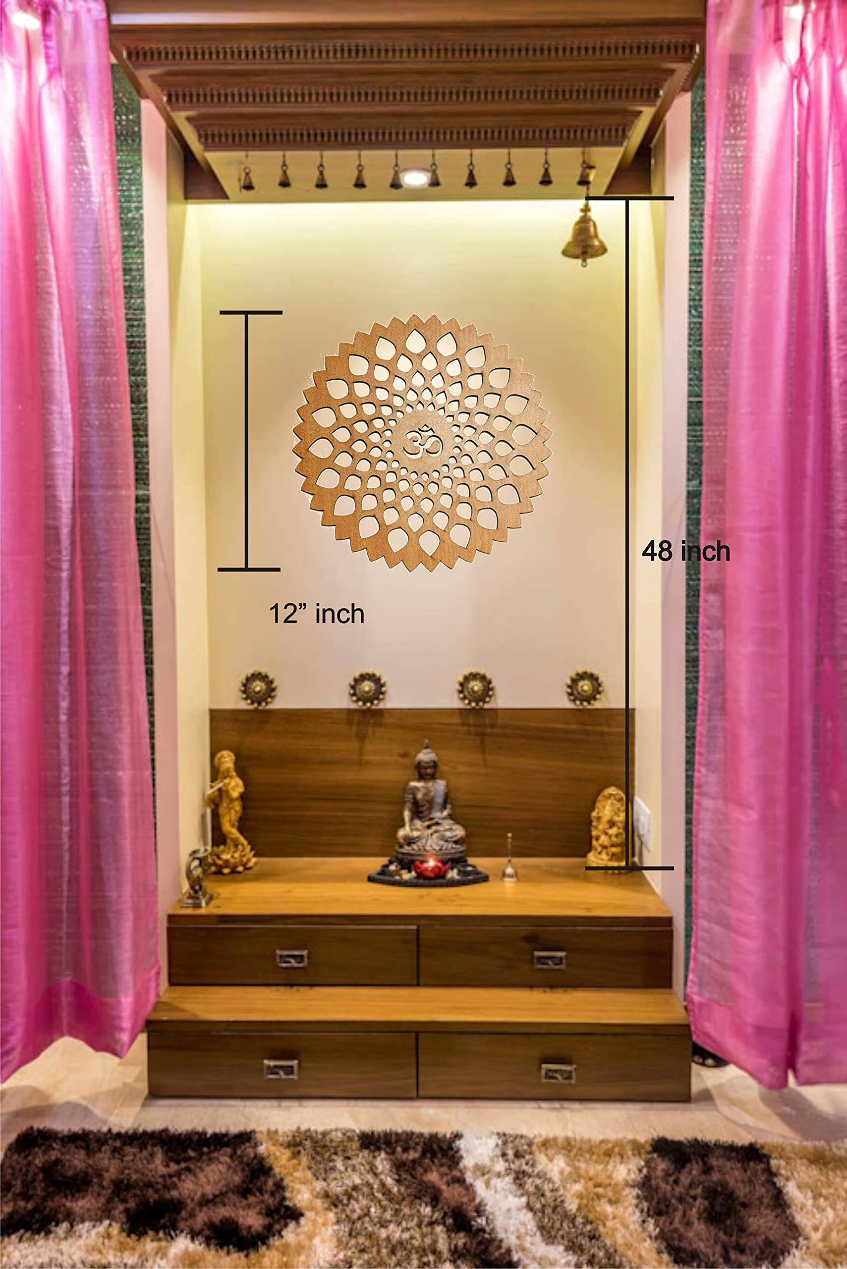 Ak Craft Beautiful Om Wooden Design Wall Hanging (Brown, 12X12 Inch)