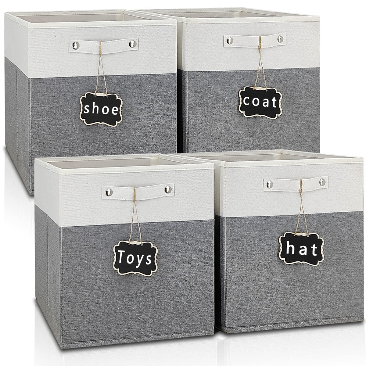 13X15X13 Storage Cube Bins 4 Pack,Collapsible Fabric Storage Cubes With Labels,Linen Cube Storage Organizer Bins With Cotton Han