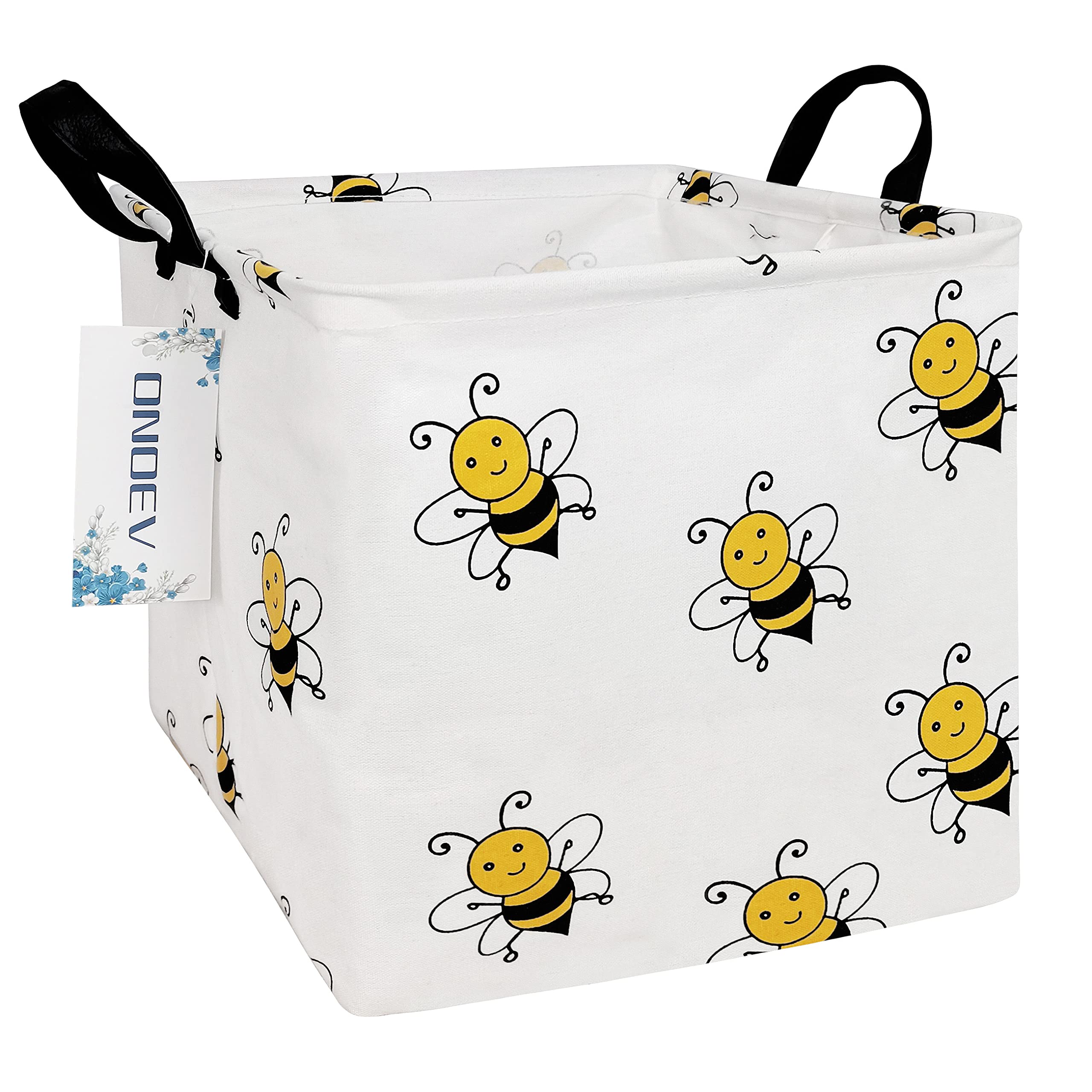 Onoev Square Folding Laundry Basket, Canvas Basket,Nersury Hamper,Suitable For Children,Office,Bedroom,Clothes,Toys Storage(Bee)