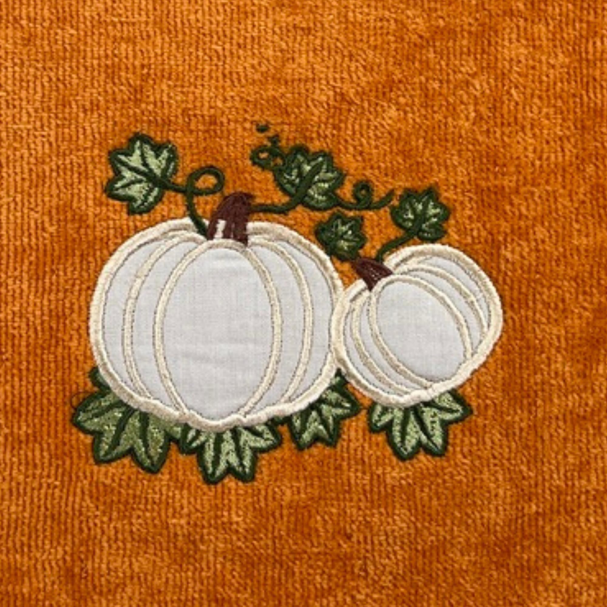 Harvest Fall Hand Towels: Plush Rust Orange Cotton Towels With Pumpkin Leaf Design Set Of 2, 16'' X 25'' Inch