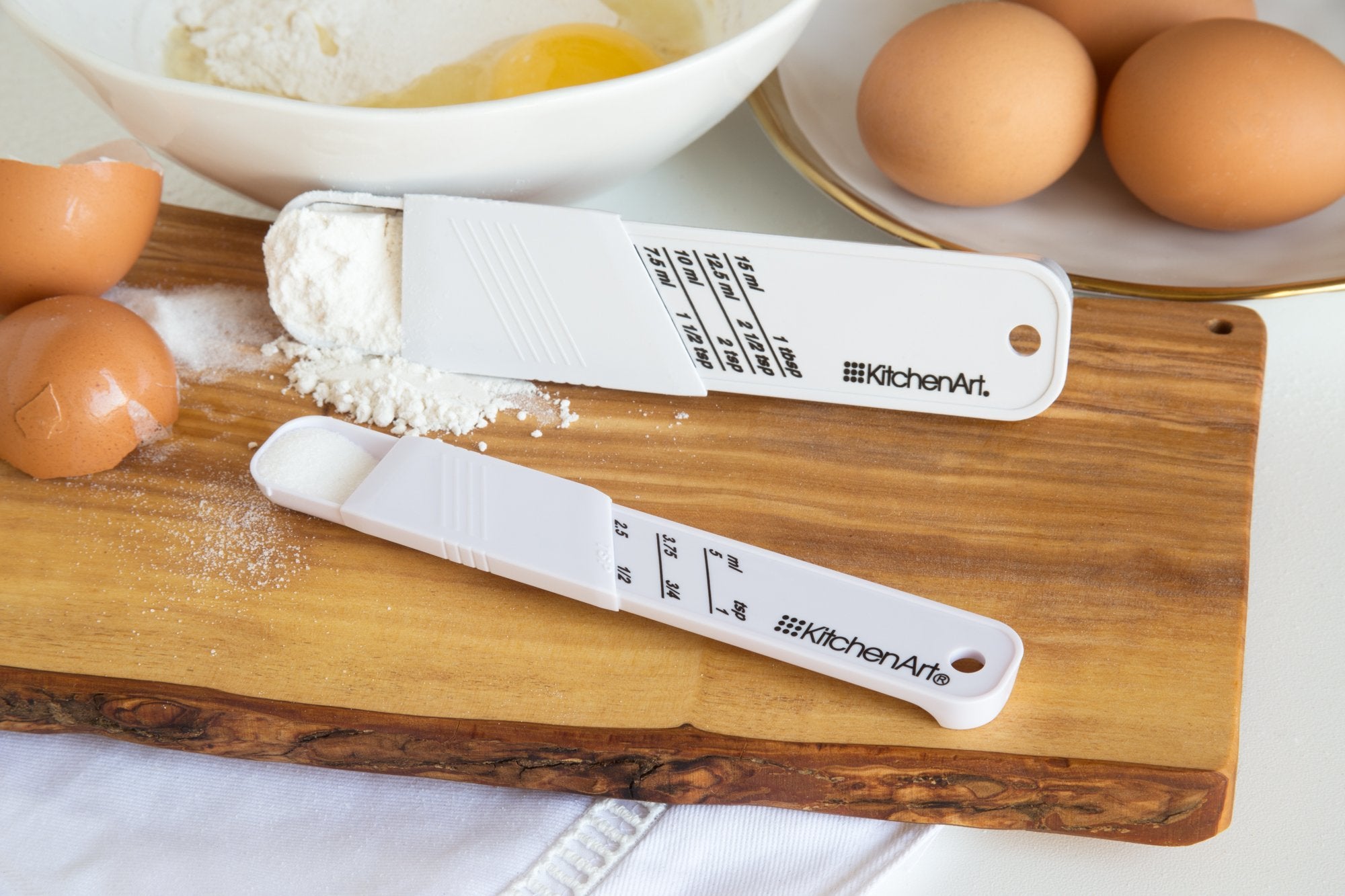 Kitchenart Adjust-A-Teaspoon And Adjust-A-Tablespoon Set, Plastic, 2-Piece, White,9 X 3.5 X 0.75 Inches