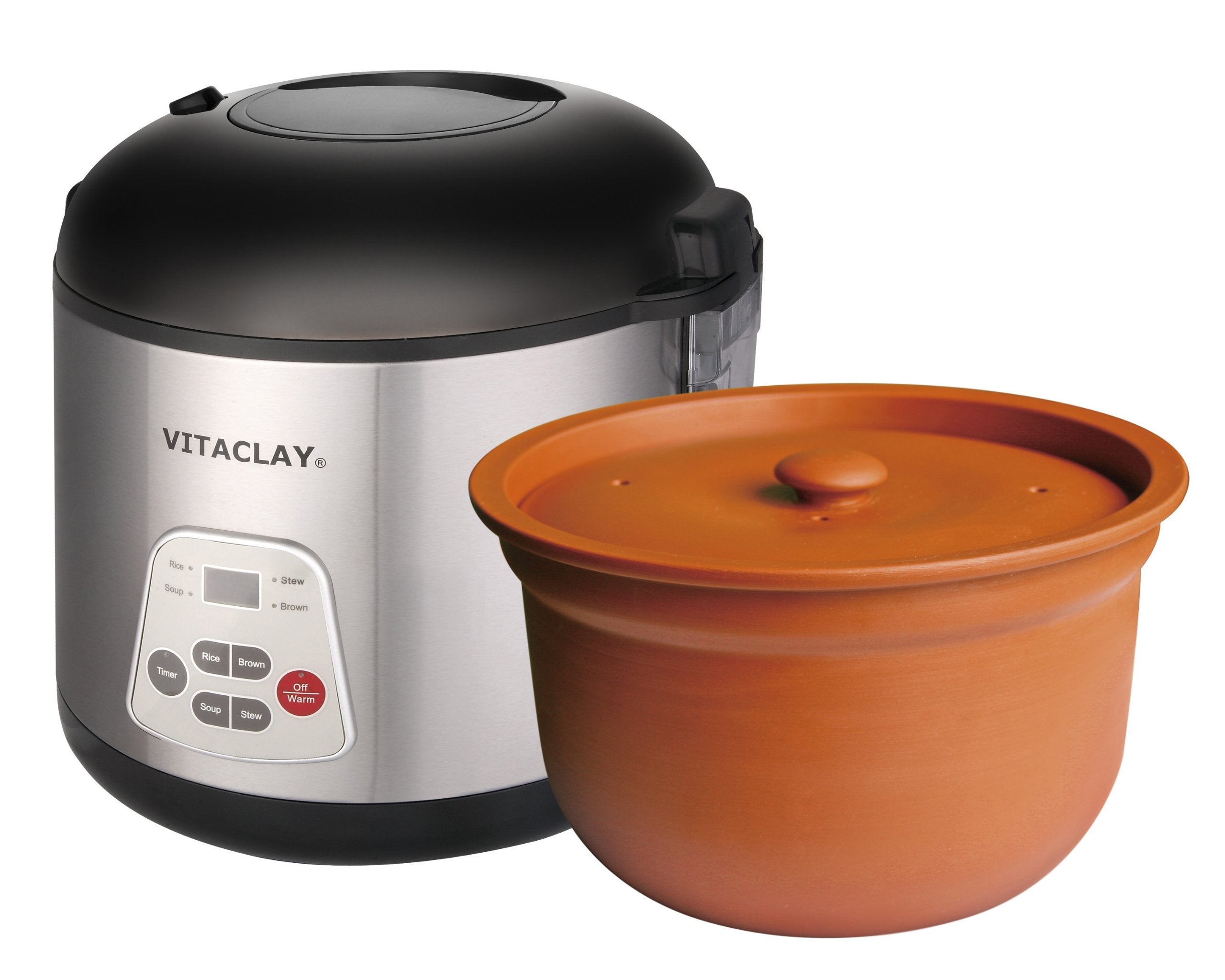 Vitaclay Smart Organic Clay Rice Cooker & Slow Cooker - Toxin Free Clay Electric Pot for Cooking Rice, Slow Cooker, Soup Maker, 
