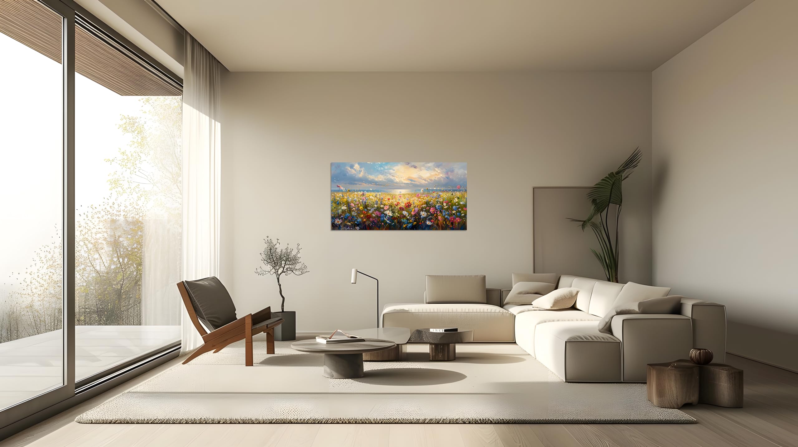 Tutubeer 1 Pcs Wildflower Field Artwork Rustic Wildflower Field At Beach Vintage Wall Art Canvas Prints Wild Flower Wall Art Rus