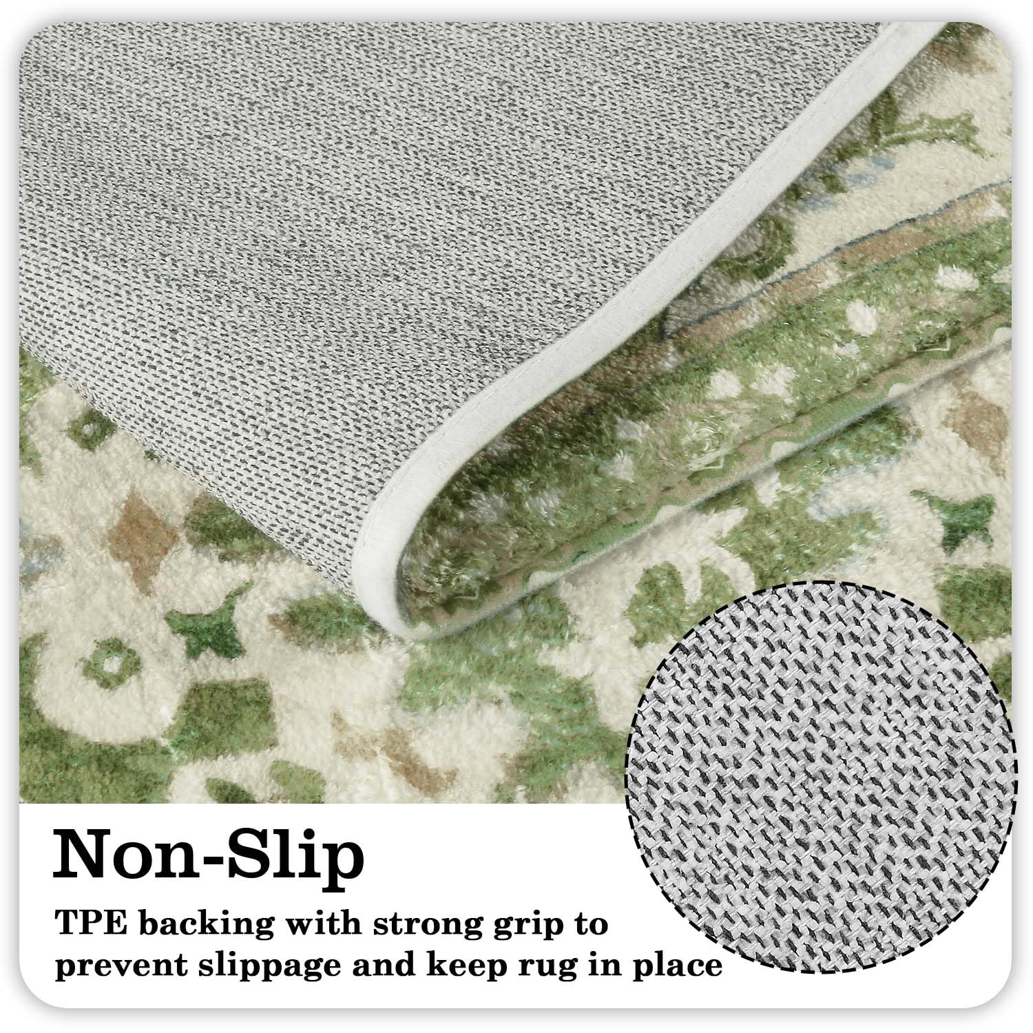 Uphome Vintage Bathroom Runner Rug Sage Green Boho Non-Slip Kitchen Runner Oriental Soft Machine Washable Hallway Rug Tribal Flo