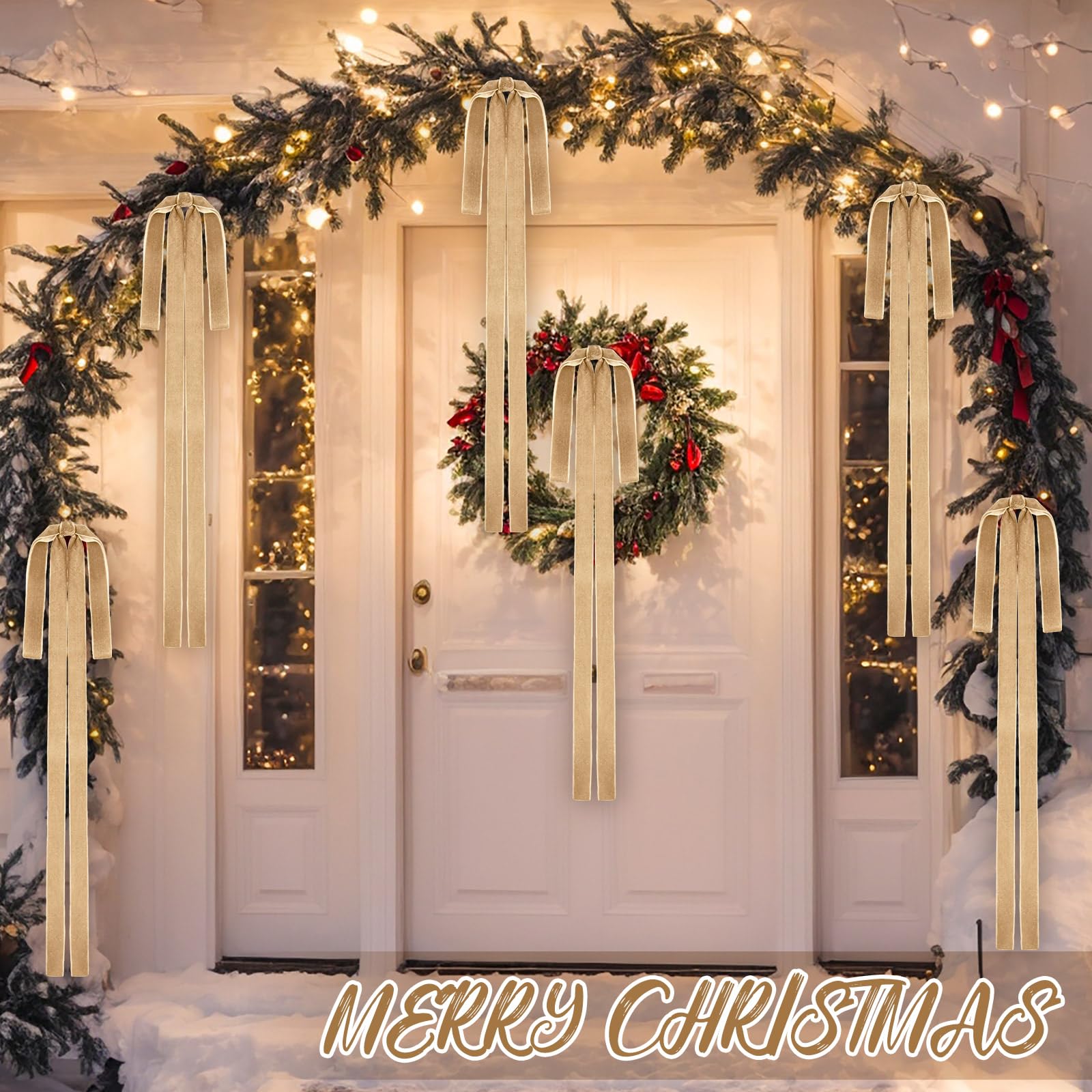 Janinka 12 Pcs Velvet Christmas Swag Bow 23.5x15.5 Inch Rustic Large Velvet Christmas Staircase Wreath Bows Vintage Tree Topper