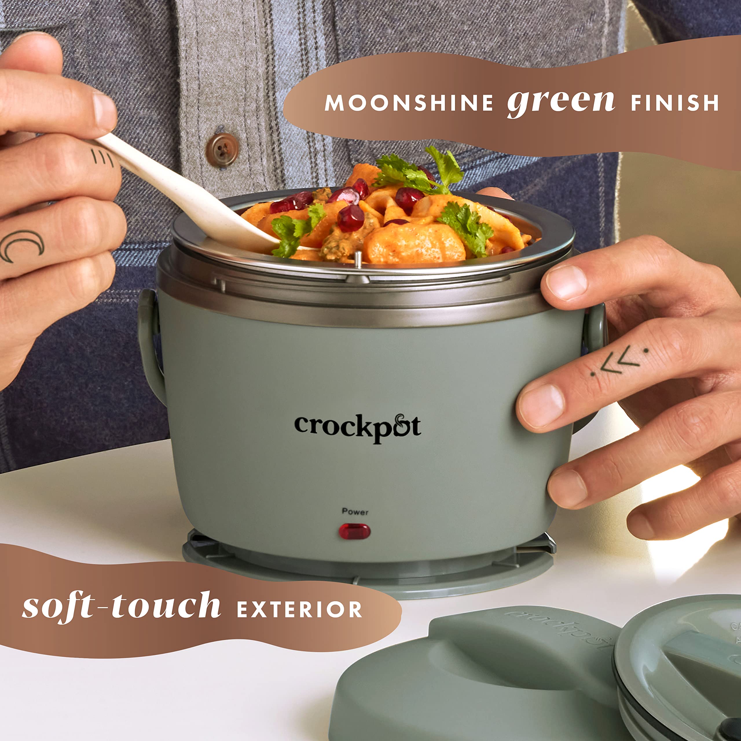 Crock-Pot Portable Electric Lunch Box, 20-Ounce Food Warmer, Moonshine Green | Ideal For Travel, On-The-Go | Keeps Food Spill-Fr