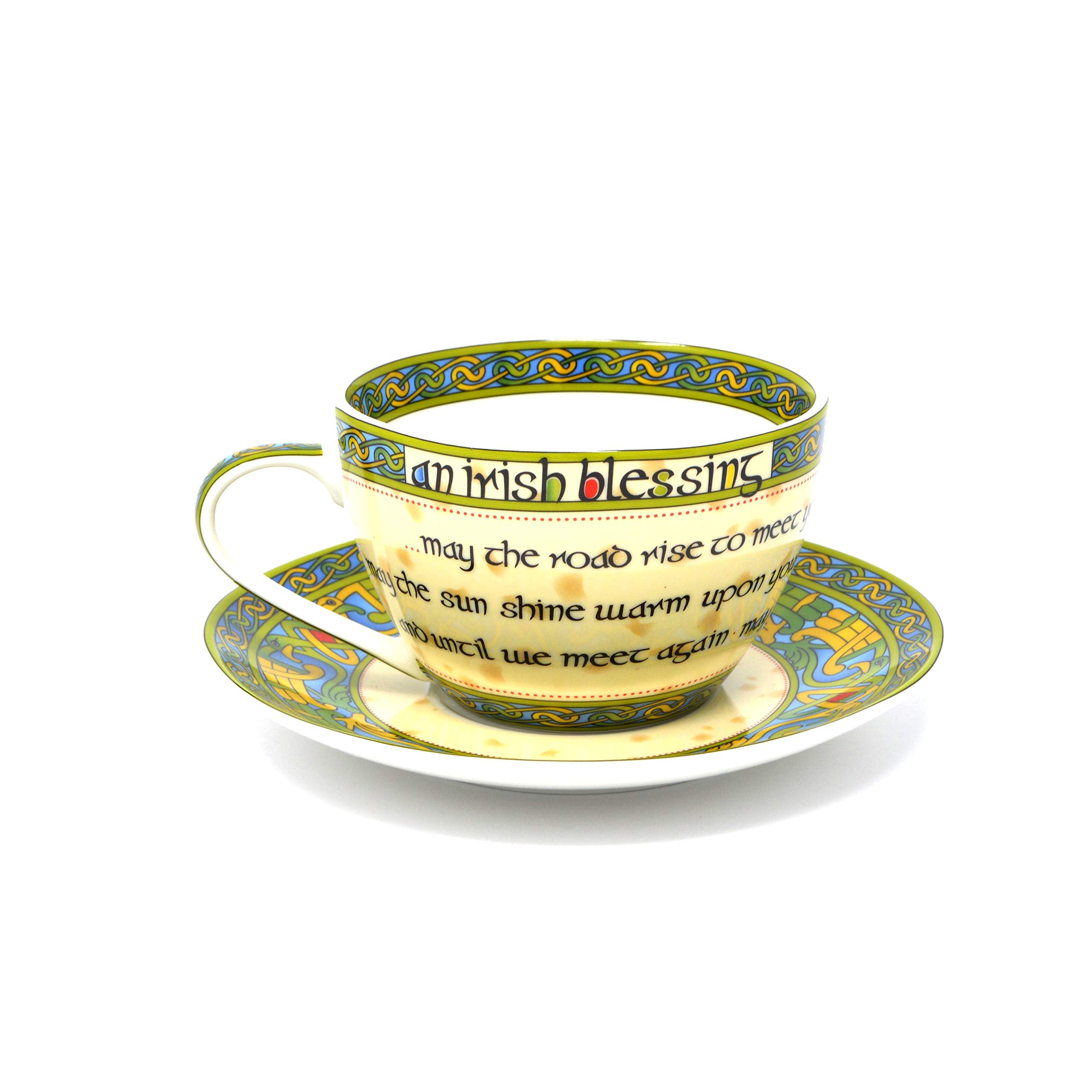 Royal Tara Traditional Irish Blessing Bone China Cup & Saucer - Irish Weave - 10.5 Fl Oz