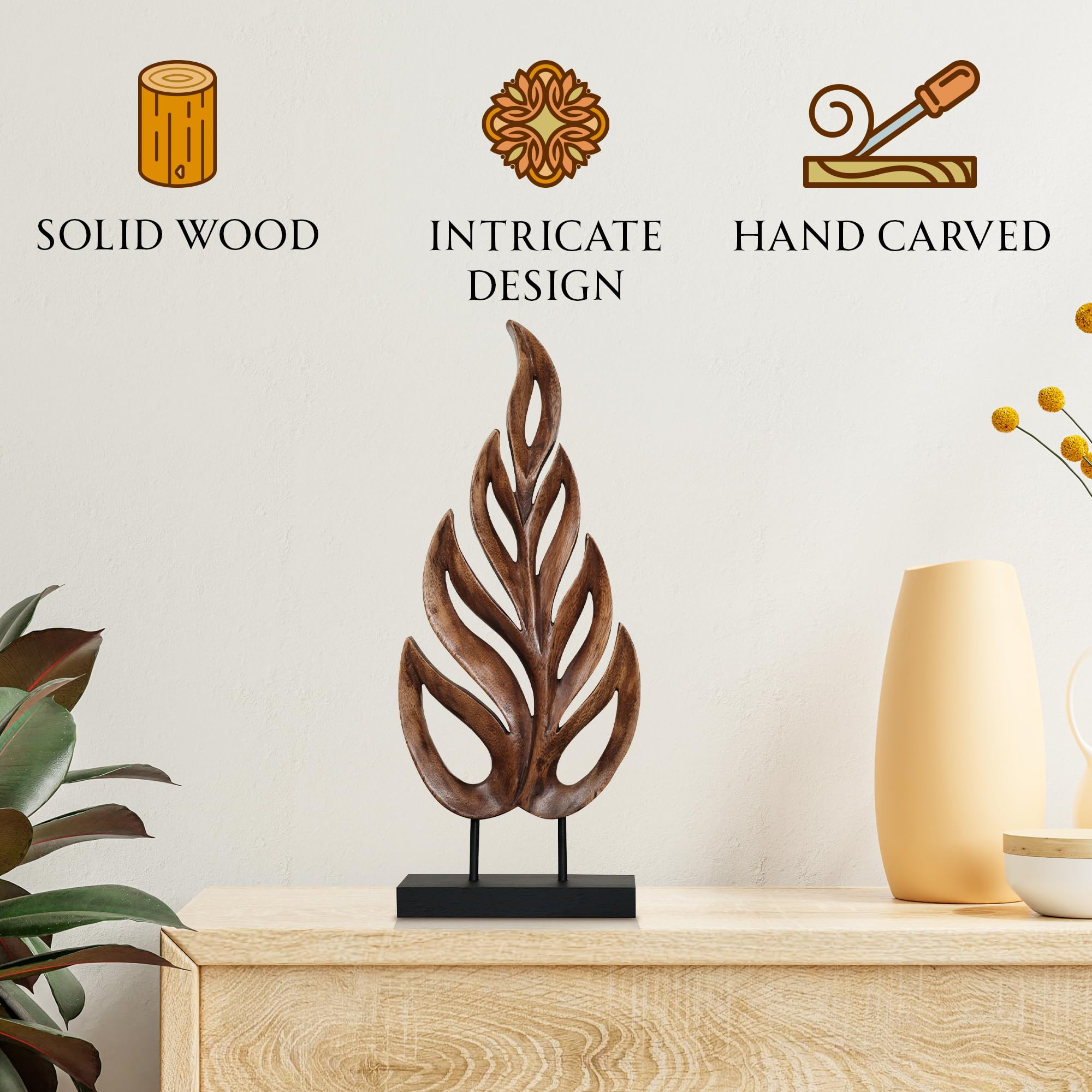 Decozen Handcrafted Solid Wood Leaf Sculpture From Daughter, Son, Husband - Ideal For Home, Mantel, Fireplace, And Foyer Decor -