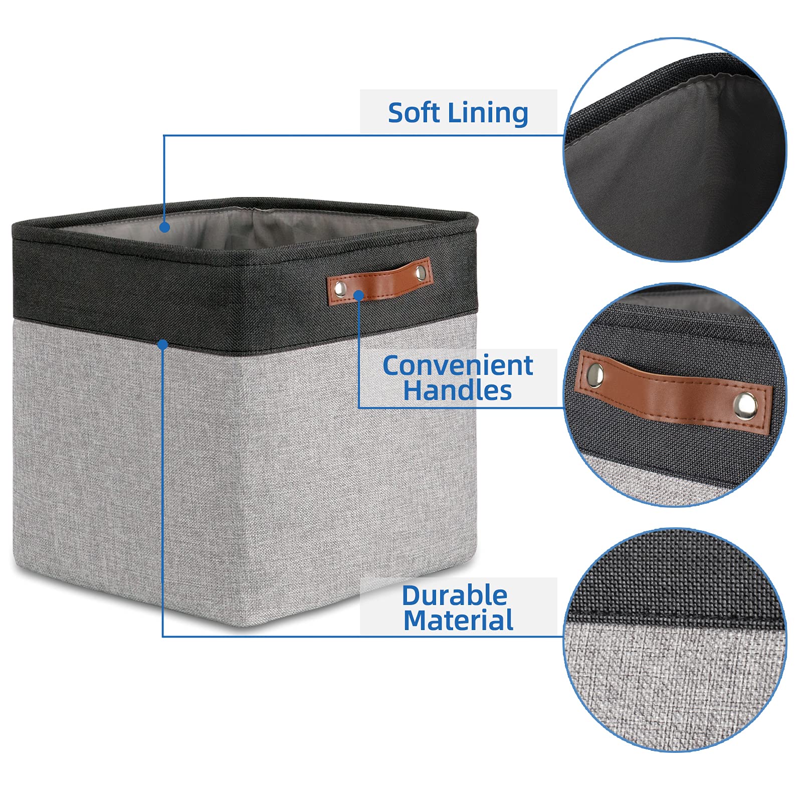 Temary Cube Storage Baskets 13 X 13 X 13 Fabric Storage Bins for Toys  Large Baskets Organization with Handles  Baskets for Organizing Towels  Blankets  Collapsible Shelf Baskets (Black&Gray)