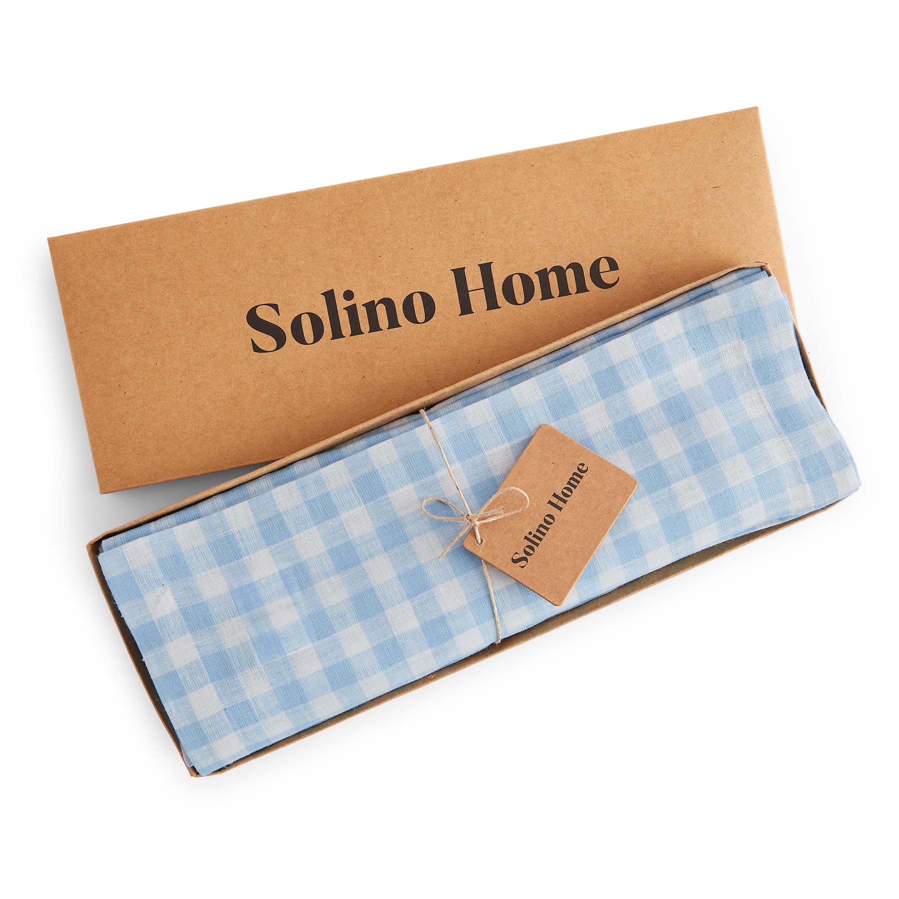 Solino Home Gingham Check Linen Placemats Set Of 4 - 100% Pure Linen Blue Bell Plaid Placemats 19 '' L X 14 '' W Inch - Machine