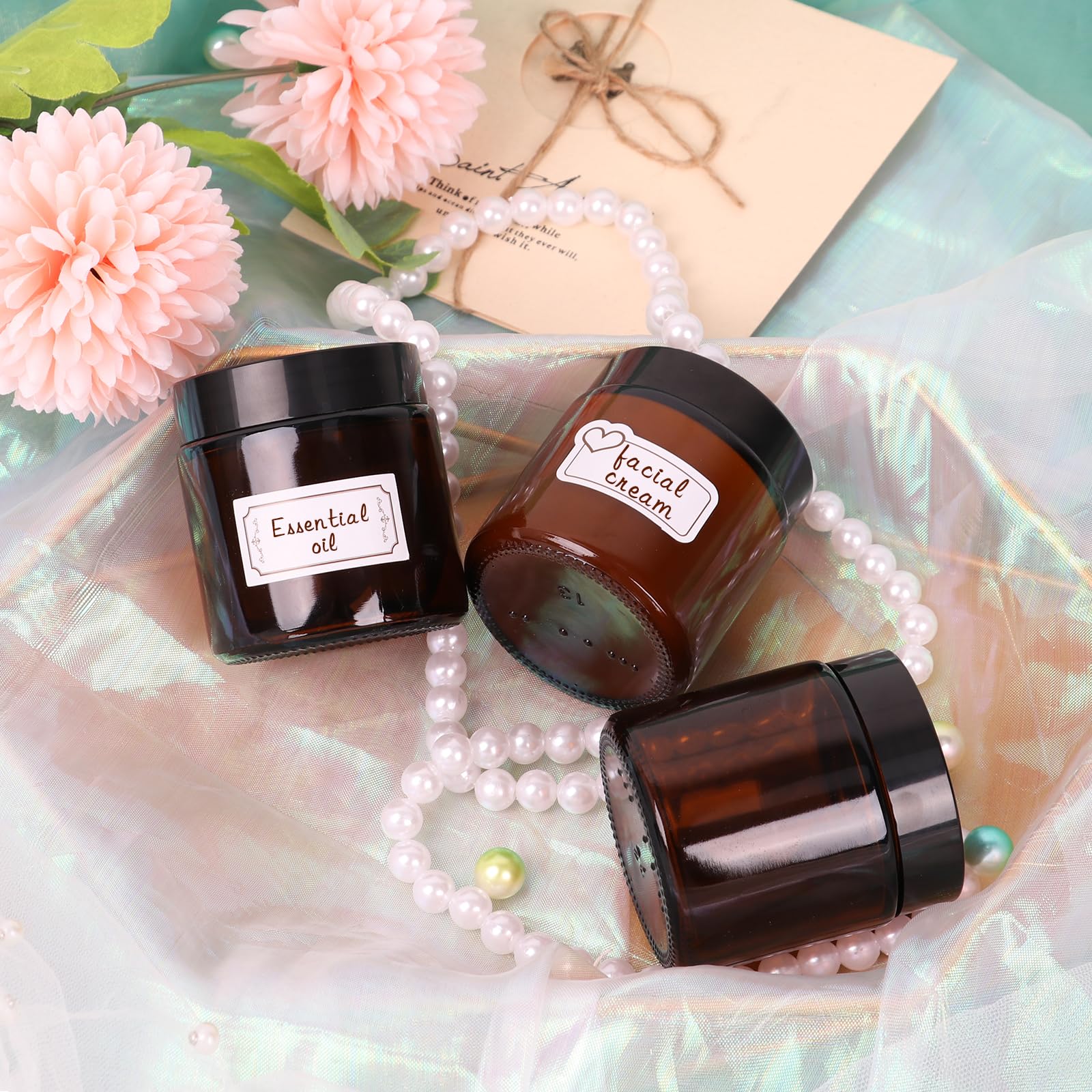 24 Pack 4 Oz Glass Jars With Lids, Amber Cosmetic Jars With Inner Liners And Black Lids, Lotion Jars, Candle Making Jars For Lot