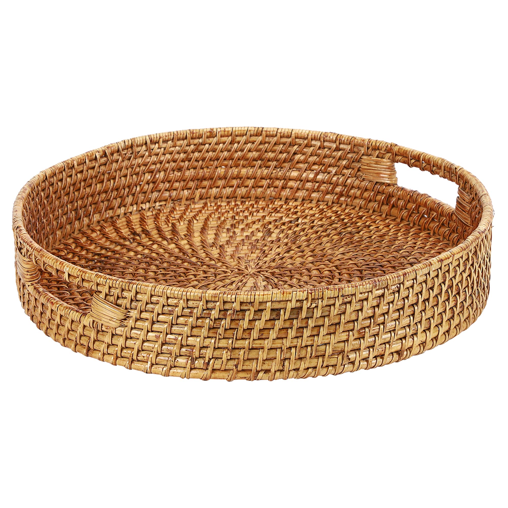 AKWAY Round Wicker Basket | Round Tray Wooden Serving Tray for Home | Serving Tray for Party Guests | Round Platter with Handles