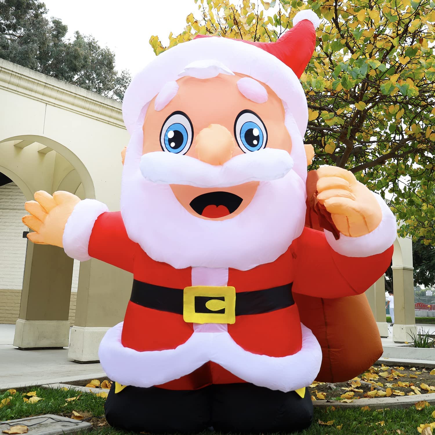 GOOSH 6.5 FT Santa Claus Christmas Inflatables Outdoor Decoration, Blow up Santa Decor with Big Gift Bag, Built-in LED Lights fo