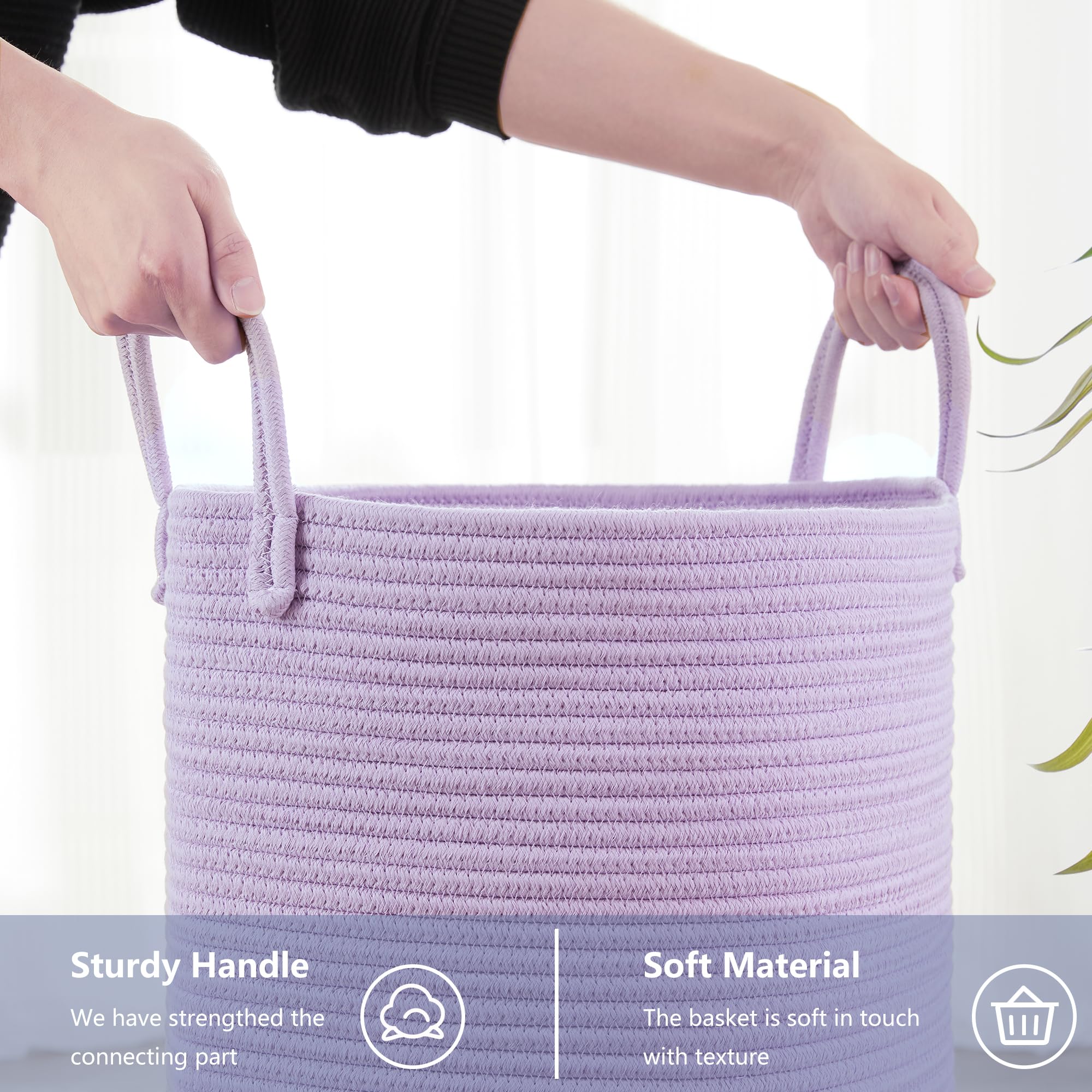 Mojoscend 60L Large Purple Laundry Basket Hamper For Clothes Storage Basket For Bedroom Living Room, 15Dx20H Inches Purple Room