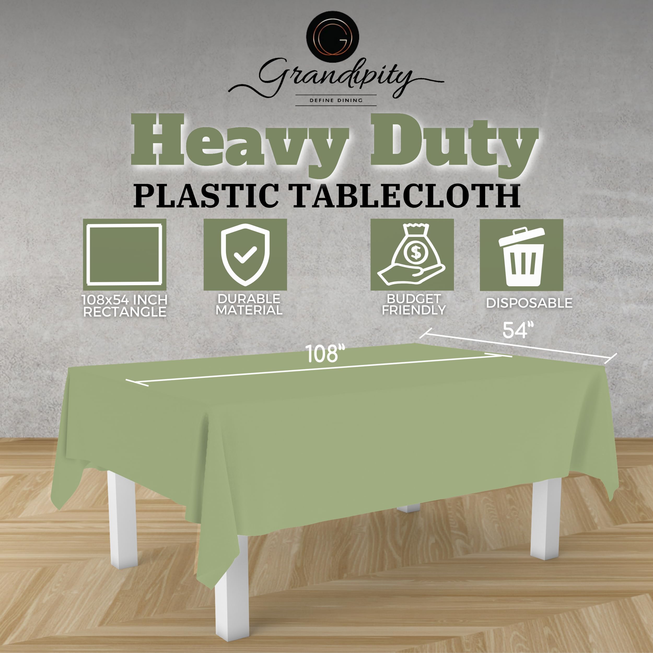 Grandipity Sage Plastic Table Cloth Disposable (6 Pk) 54In X 108In Plastic Tablecloths For Rectangle Tables - Premium Party Tabl