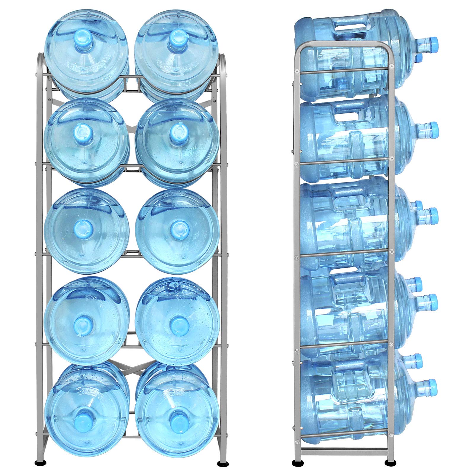 Ationgle 5 Gallon Water Bottle Holder For 10 Bottles, 5 Tiers Heavy-Duty Water Cooler Jug Rack With Reinforcement Frame For Kitc