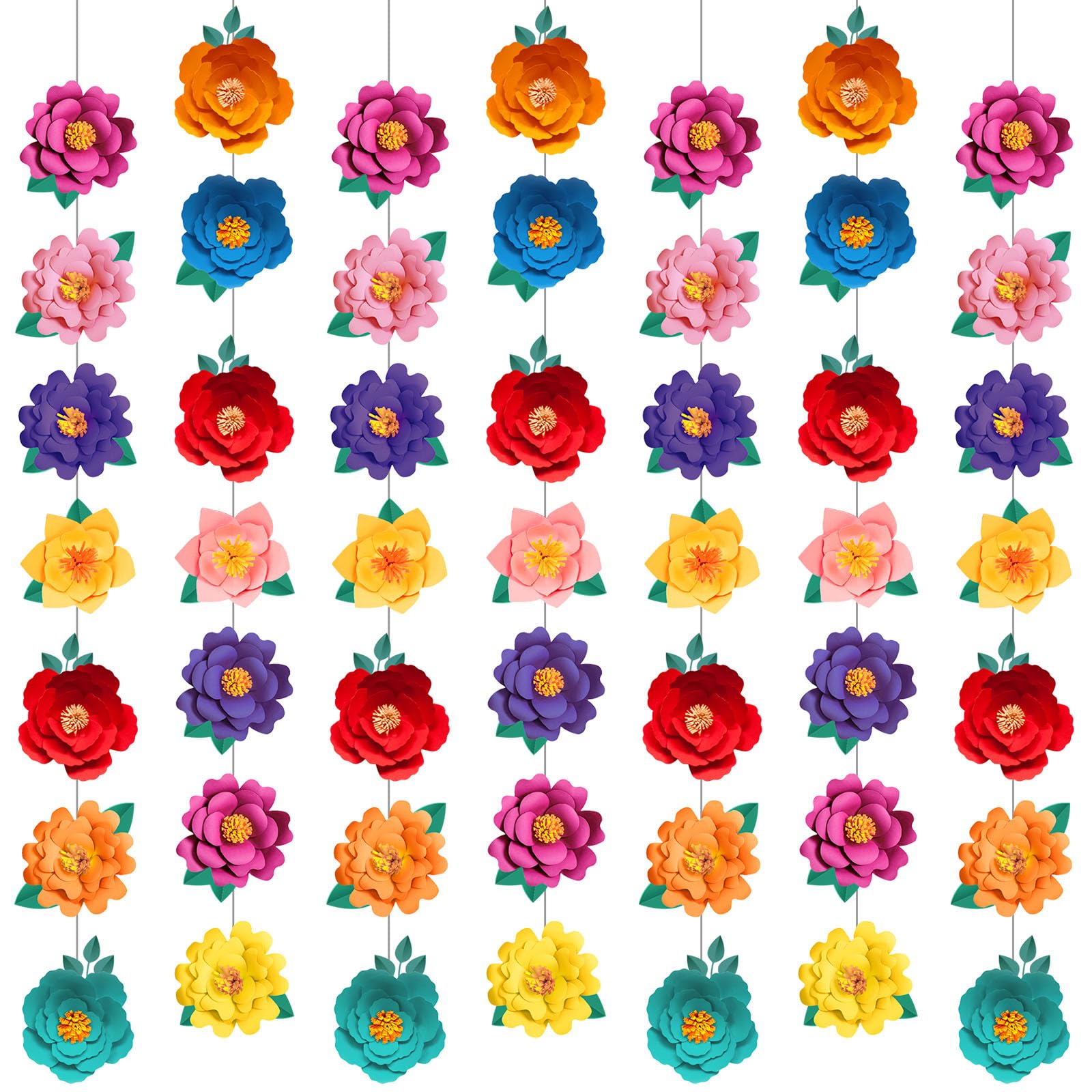 Spakon 8 Pcs Day of The Dead Paper Flower Decorations Mexican Fiesta Garlands Dia De Los Muertos Flat Floral Hanging Banner Cuto
