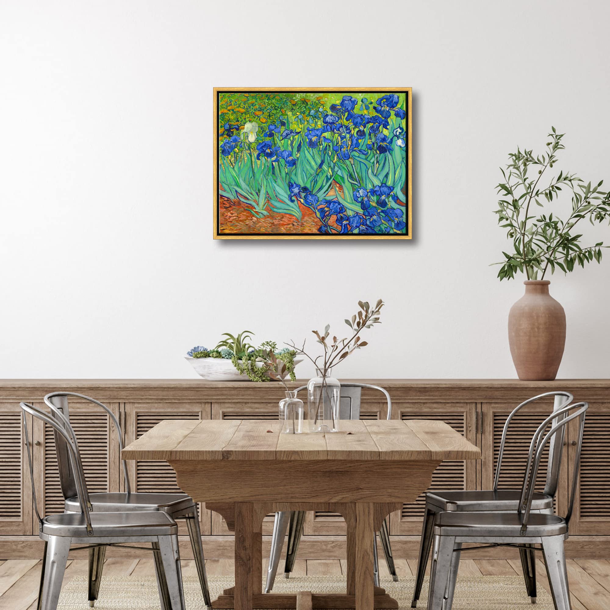 Wieco Art Framed Wall Art Canvas Prints Irises By Van Gogh Famous Flowers Oil Paintings Reproduction Abstract Canvas Prints For
