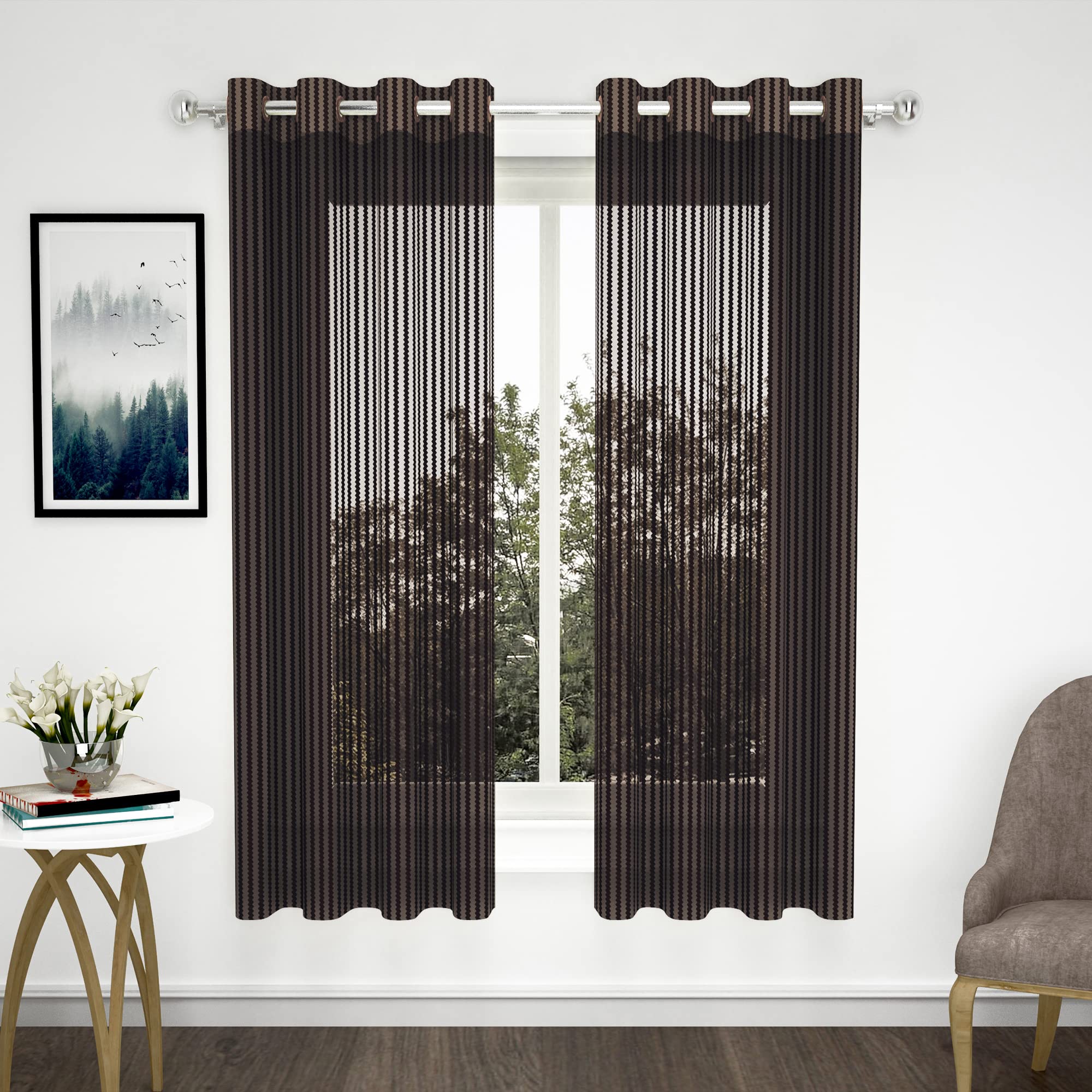 Story@Home Window Curtains 5 Feet Set Of 4 | Transparent Window Curtains | Zig Zac Printed | Net Curtain | Curtain For Living Ro