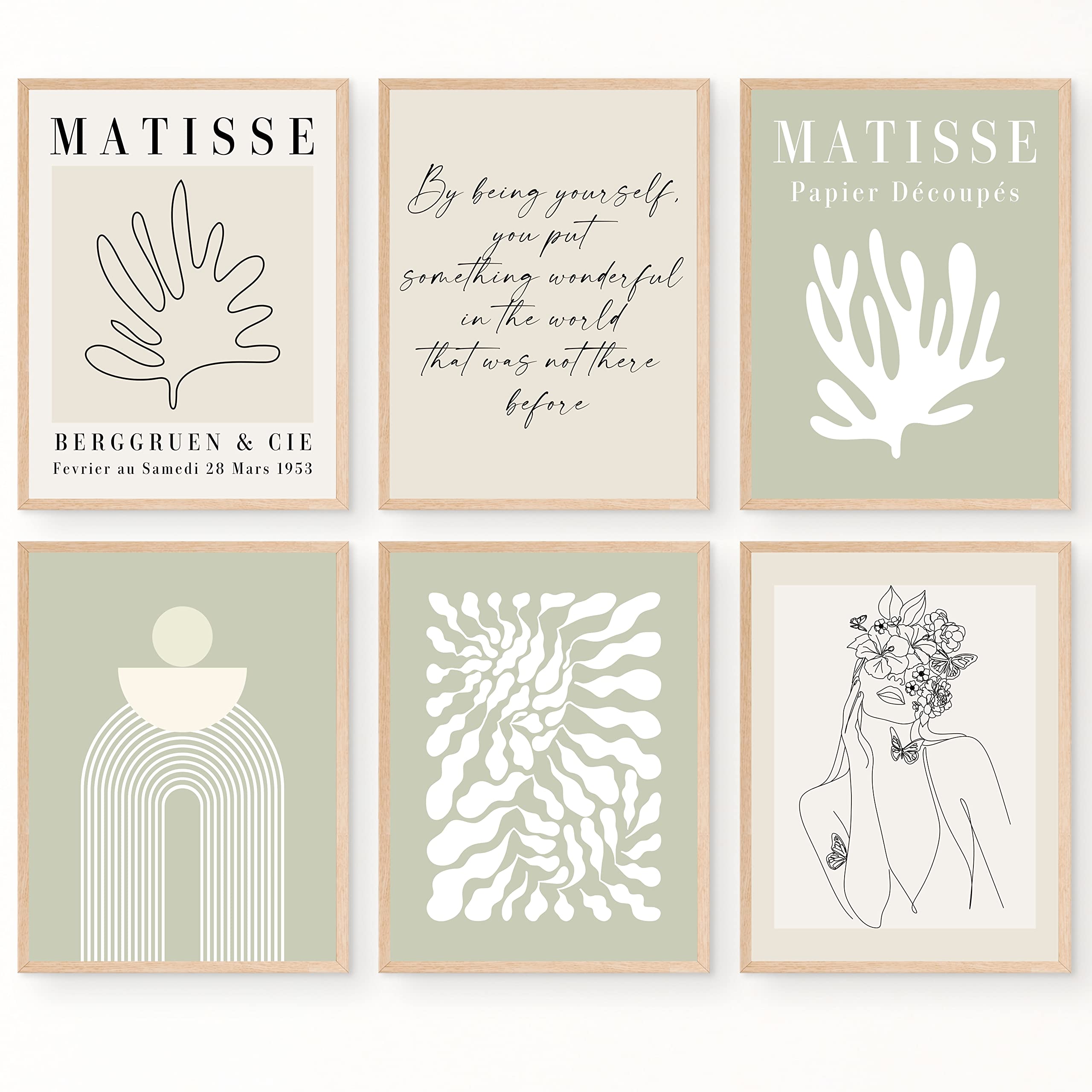 Juju'S Vibes Sage Green Matisse Wall Art Prints Aesthetic Posters, That Girl Aesthetic Room Decor Neutral Sage Green And Beige O