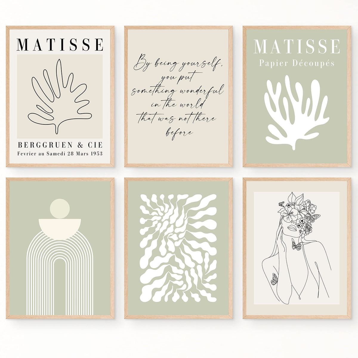 Juju'S Vibes Sage Green Matisse Wall Art Prints Aesthetic Posters, That Girl Aesthetic Room Decor Neutral Sage Green And Beige O