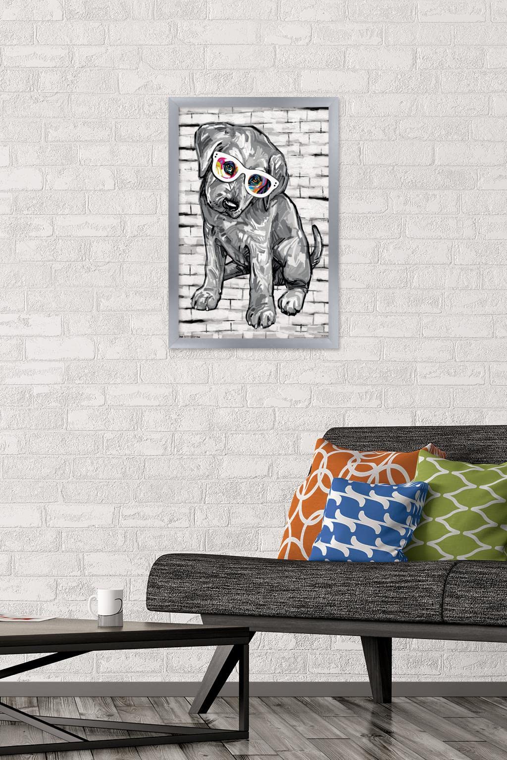 Trends International Pd Moreno - Dog Glasses Wall Poster, 14.725'' X 22.375'', Silver Framed Version