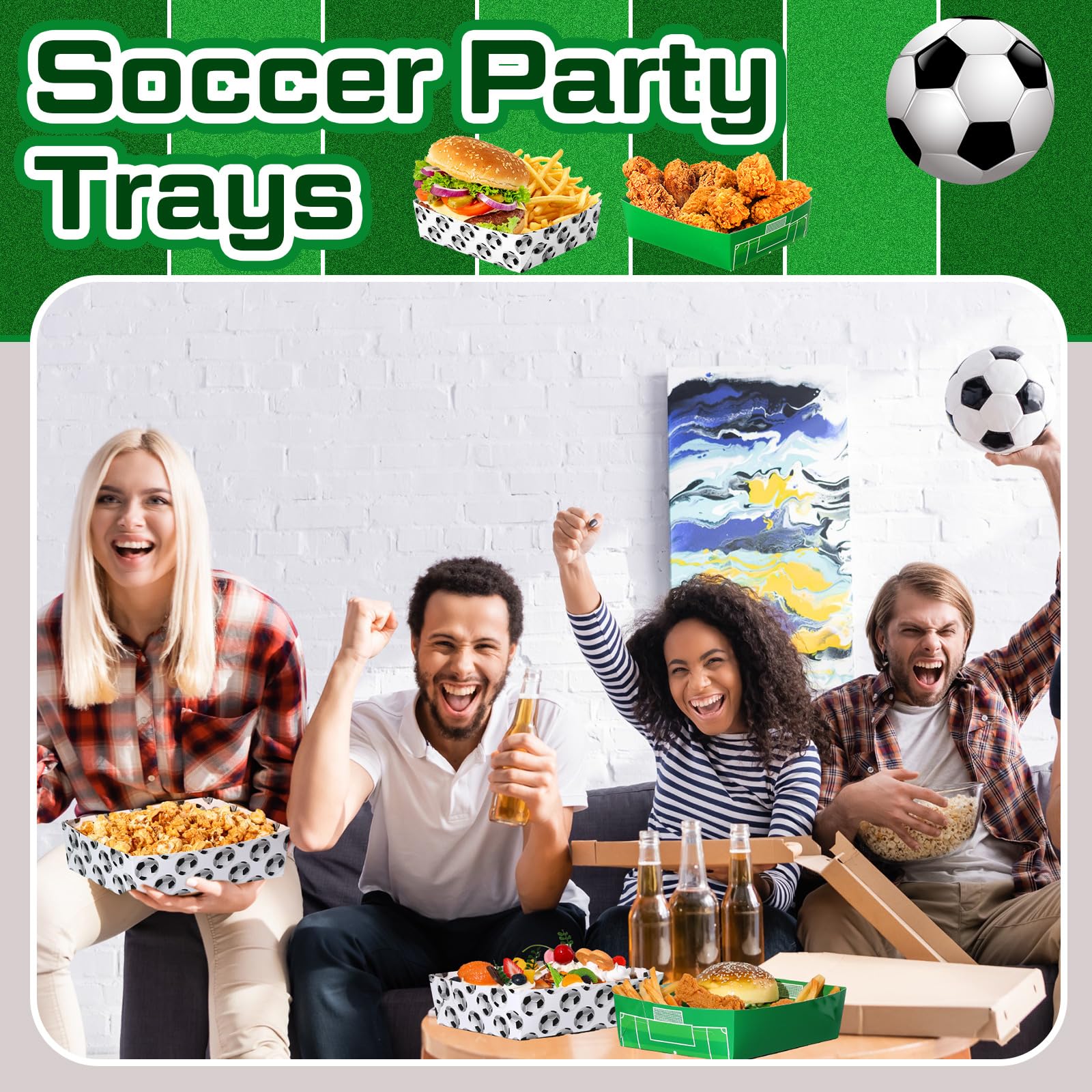 Teling 36 Pack Soccer Theme Party Supplies 5 Lb Soccer Plates Food Trays Nacho Boats Large Paper Food Boats Nacho Trays Disposab